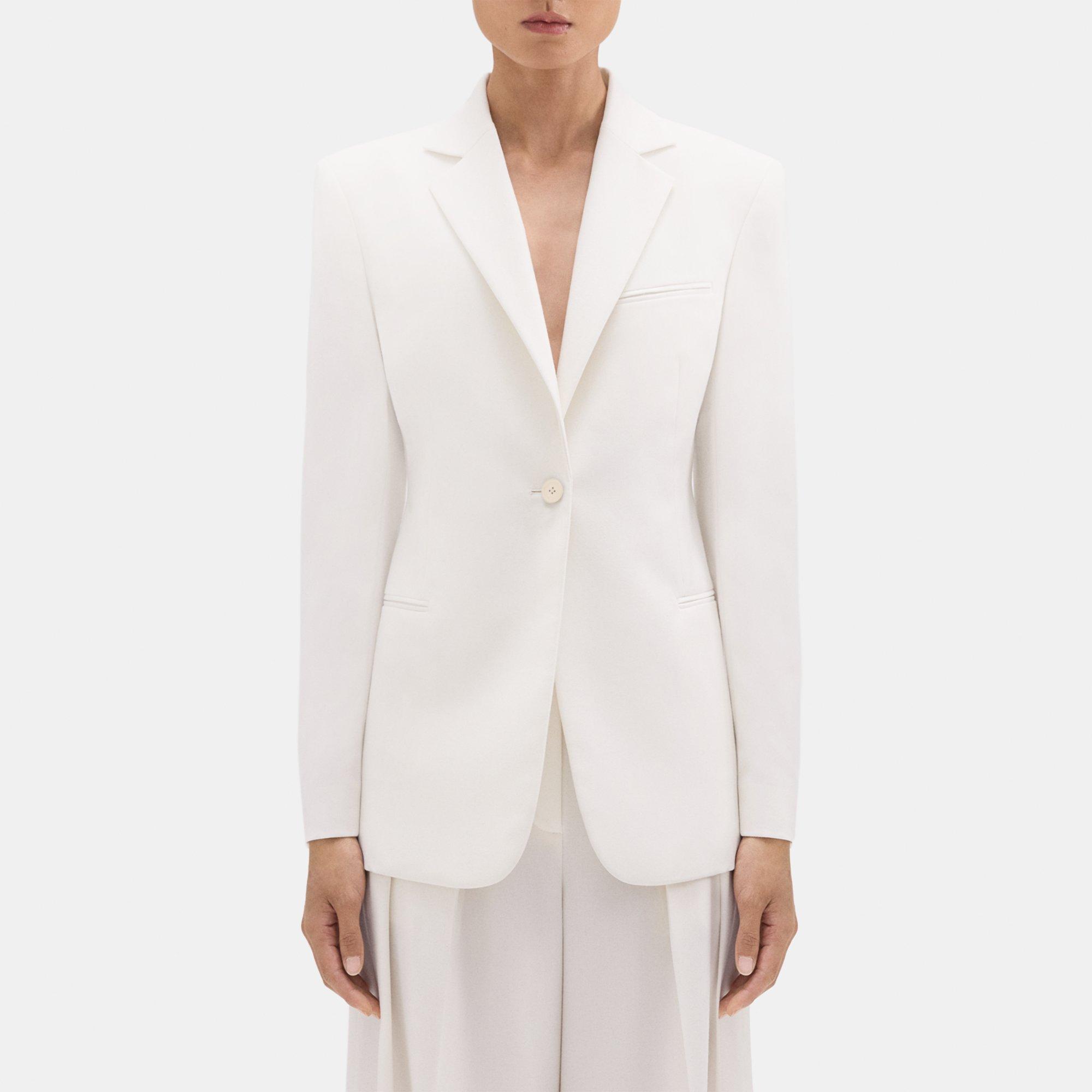 Theory Slim Blazer In Sleek Flannel In Ivory