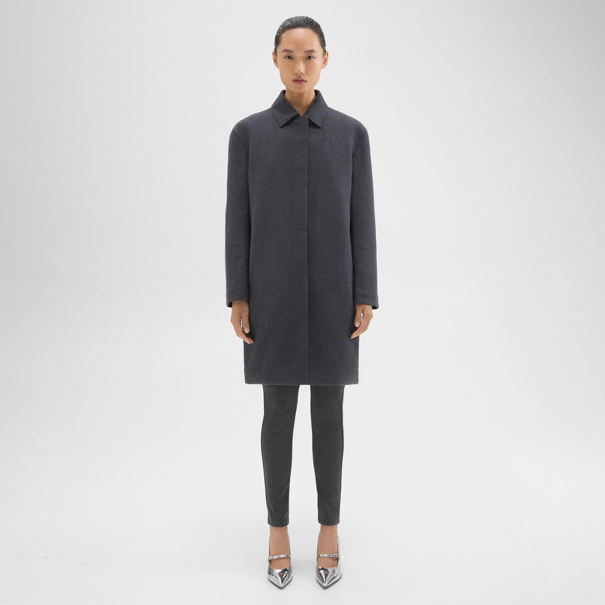 Theory Straight Car Coat In Double-face Wool Flannel In Pestle Melange