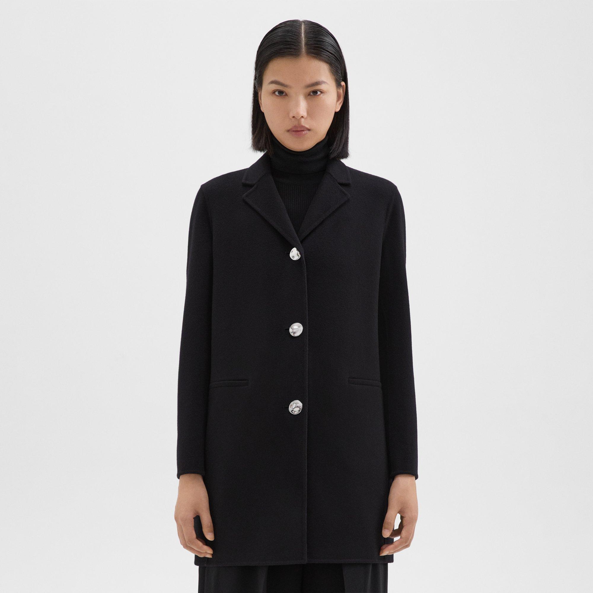 Theory Oversized Moto Jacket In Double-face Wool-cashmere In Black