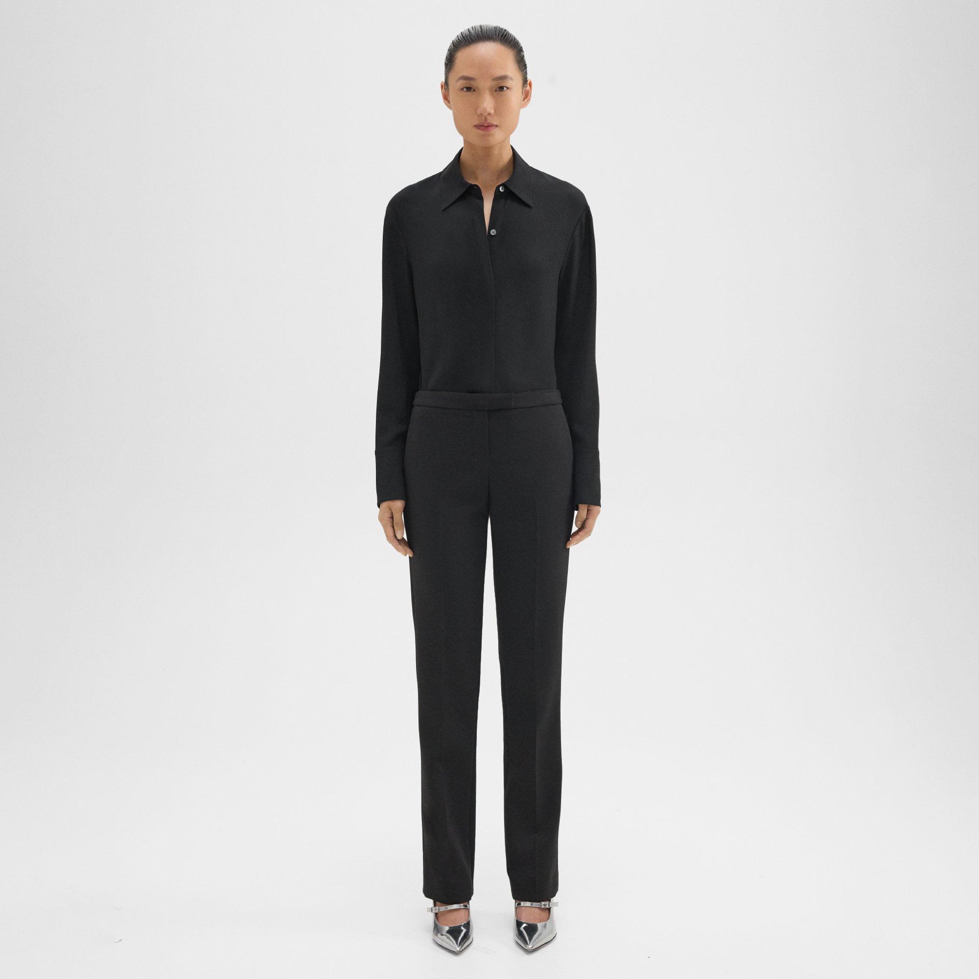 Theory Slim Low-rise Pant In Double Weave In Black