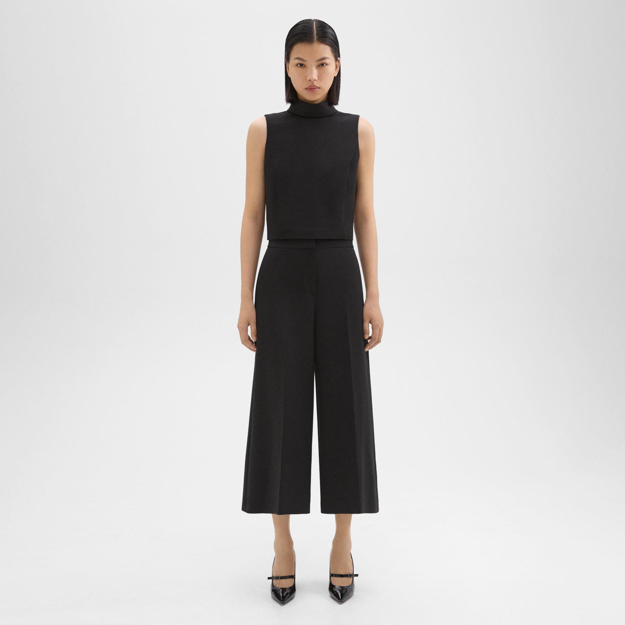 Theory Cropped Wide-leg Pant In Double Weave In Black