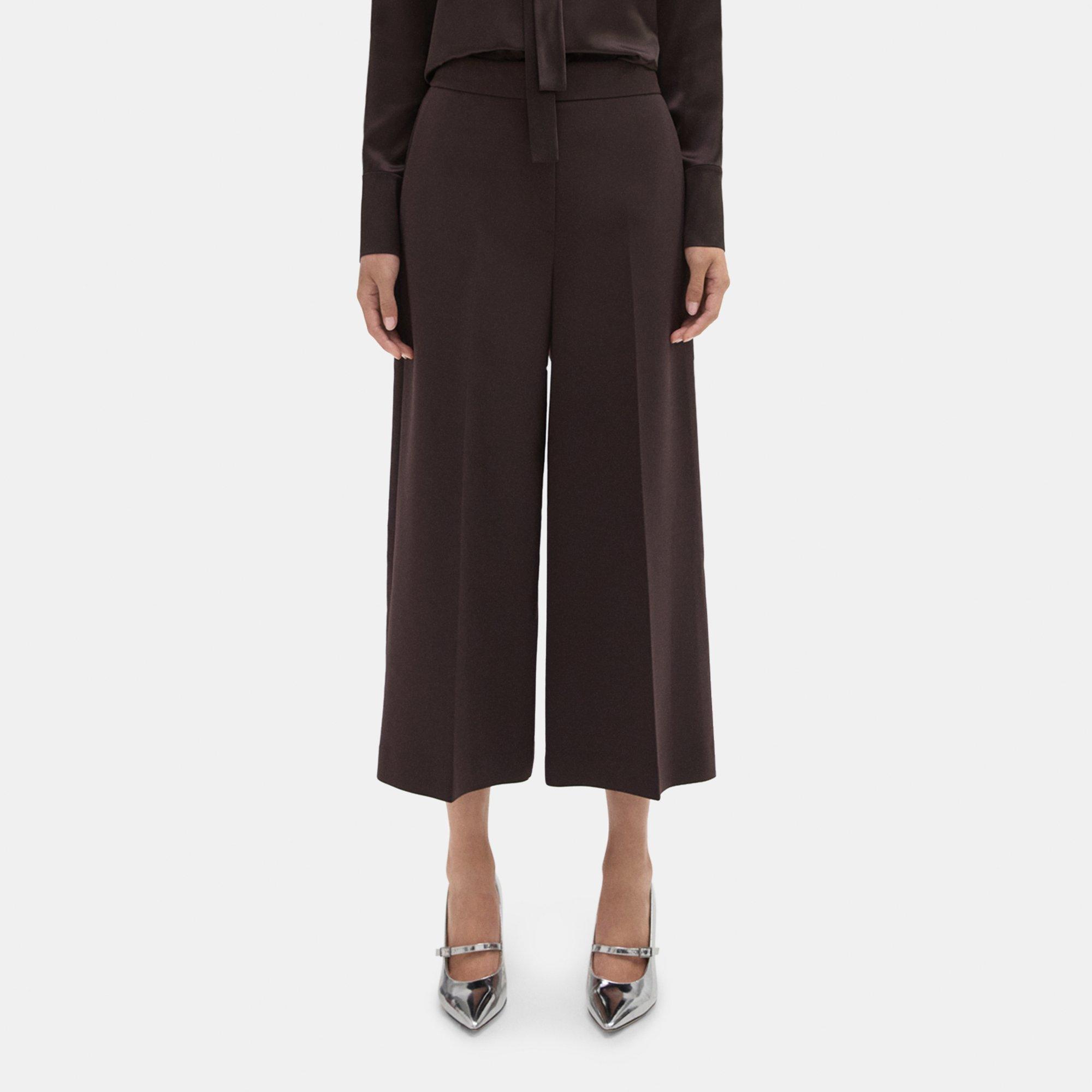 Theory Cropped Wide-leg Pant In Double Weave In Mink