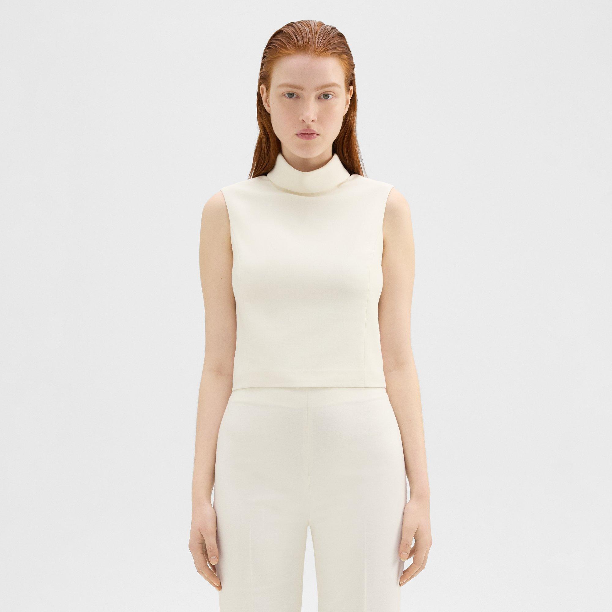 THEORY CROPPED ROLL NECK TOP IN DOUBLE WEAVE