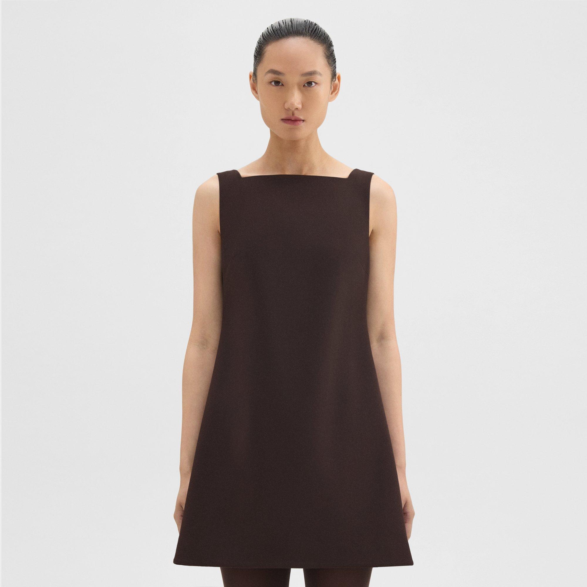 Theory A-line Mini Dress In Double Weave In Mink