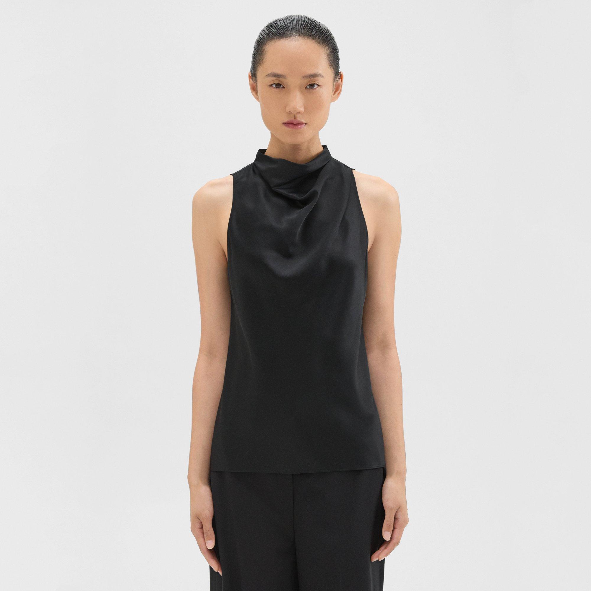Shop Theory Cowl Neck Top In Satin In Black