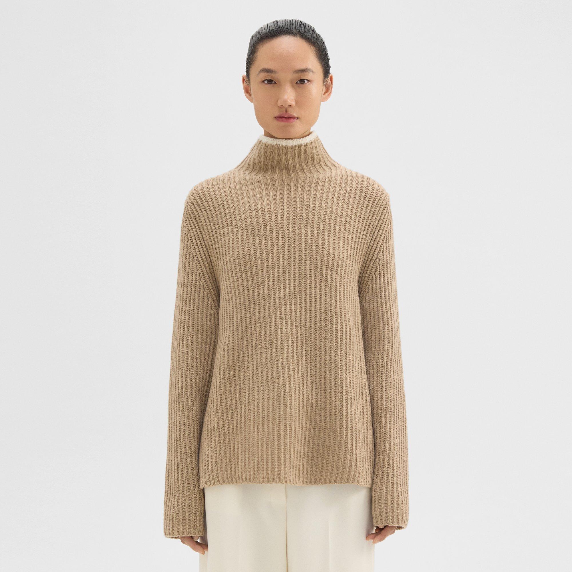 Theory Karenia Turtleneck Sweater In Felted Wool-cashmere In Palomino/ivory