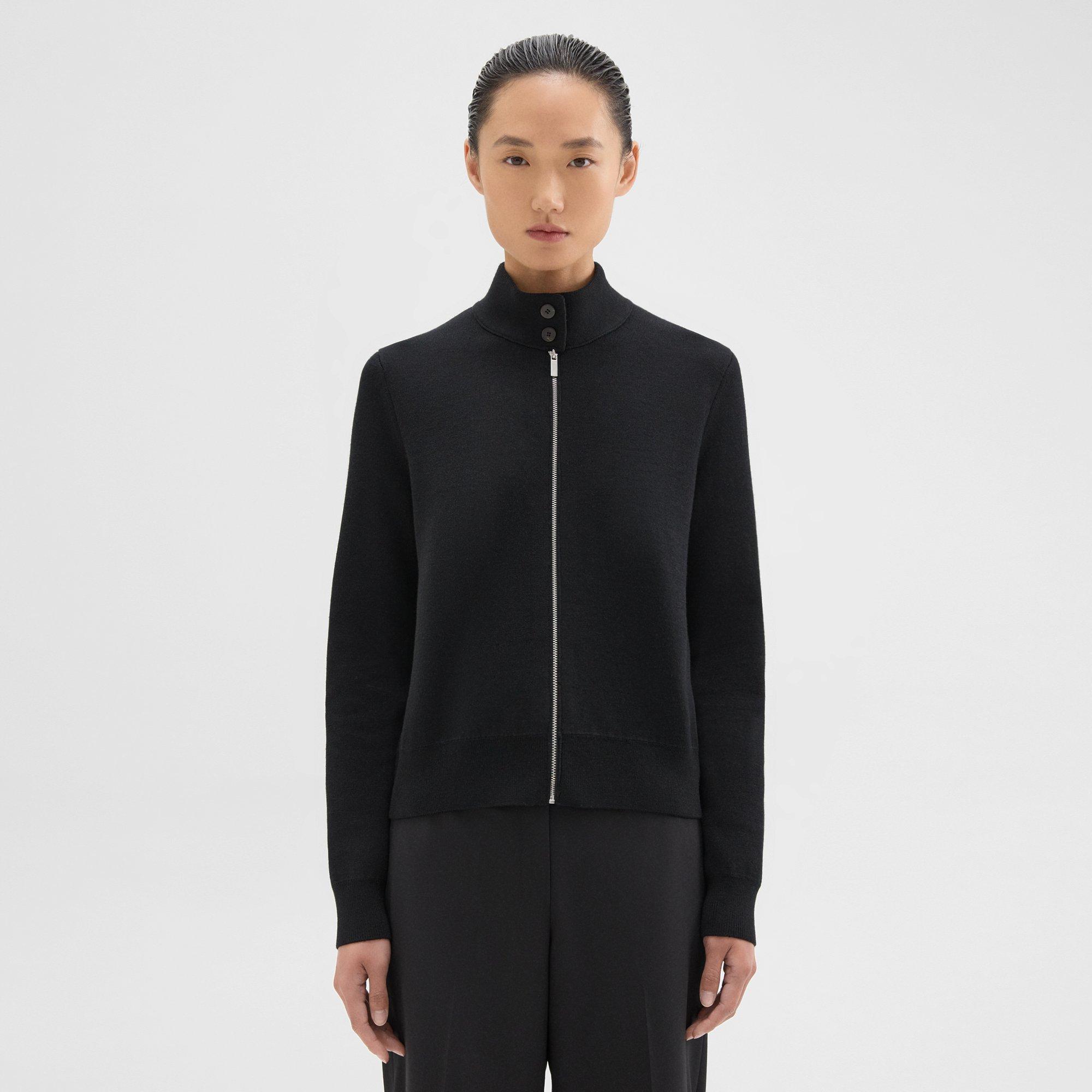 Theory Zip-up Cardigan In Washable Merino Wool In Black