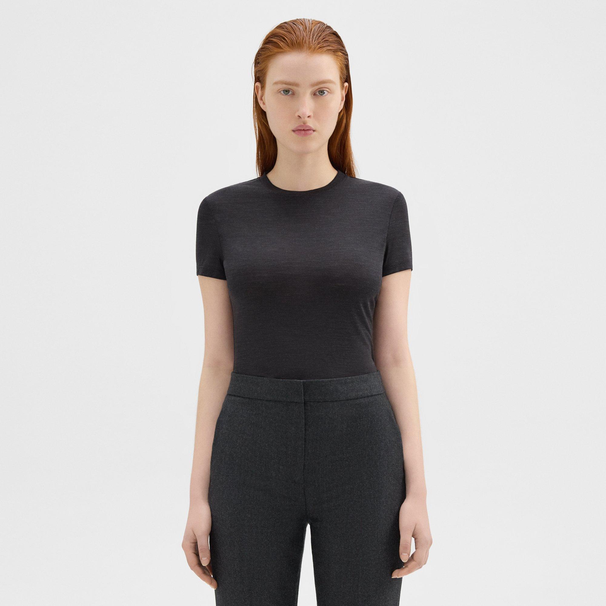 Theory Tiny Tee In Mélange Wool Jersey In Black Melange