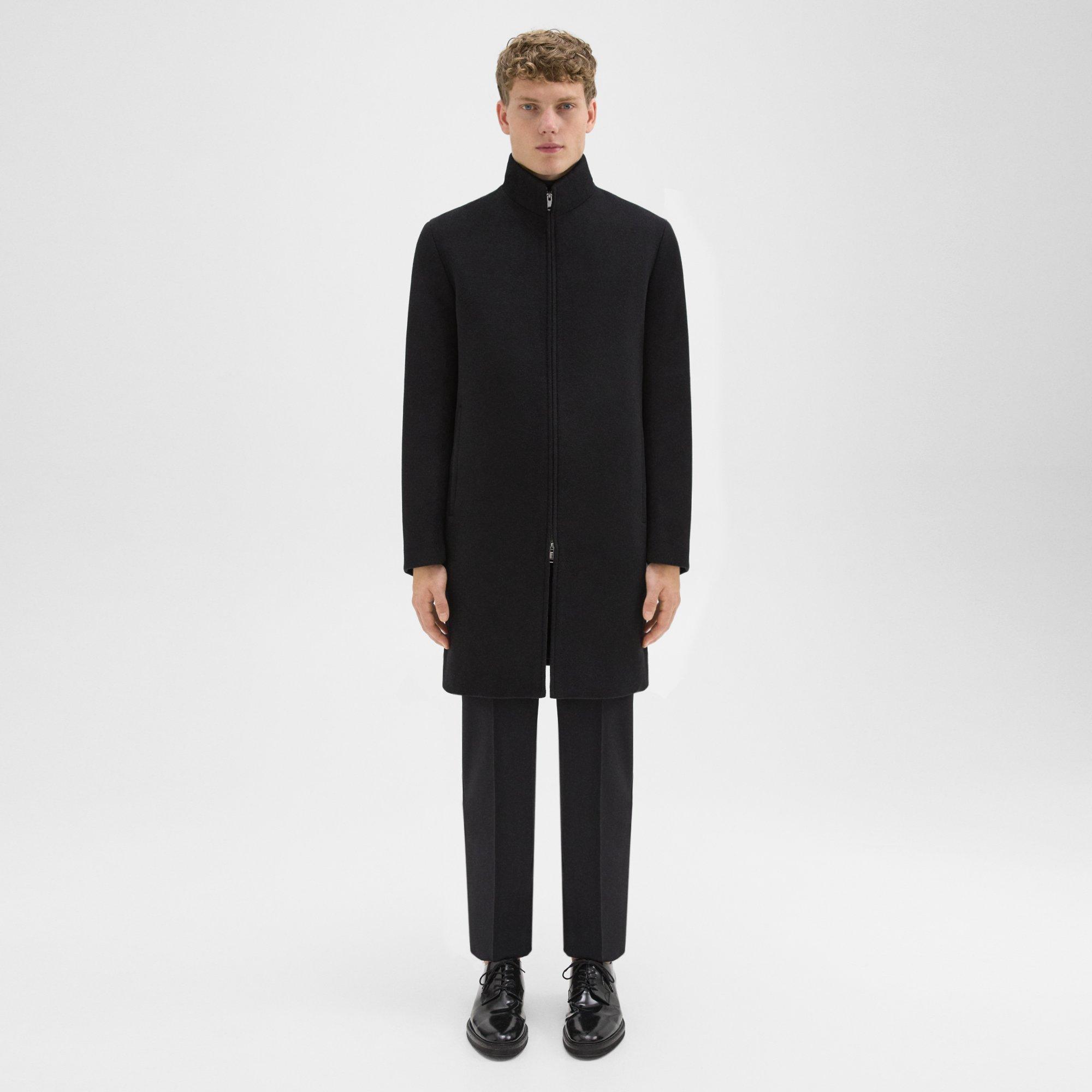 Theory Belvin Coat In Recycled Wool-blend Melton In Black
