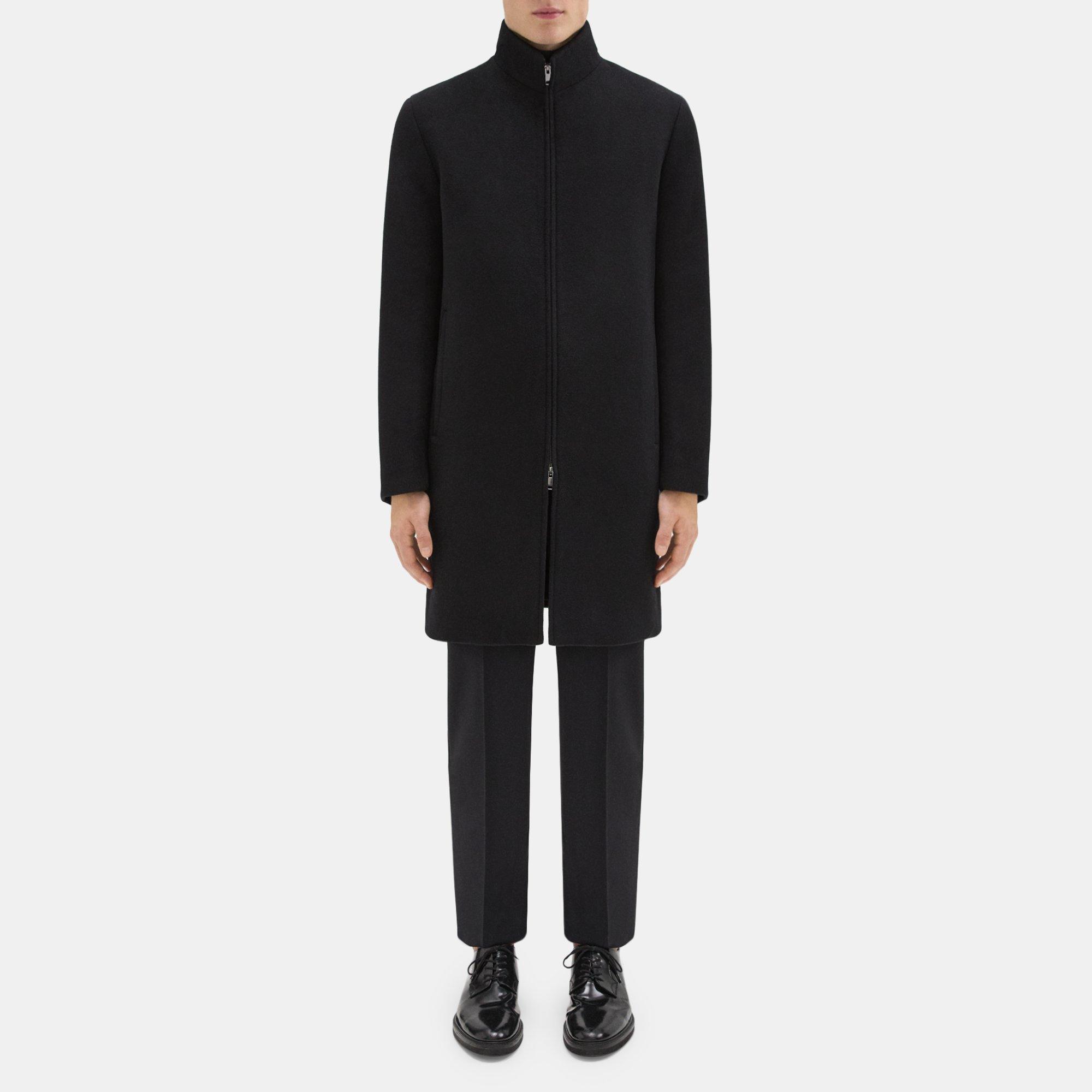 Theory Belvin Coat In Recycled Wool-blend Melton In Black