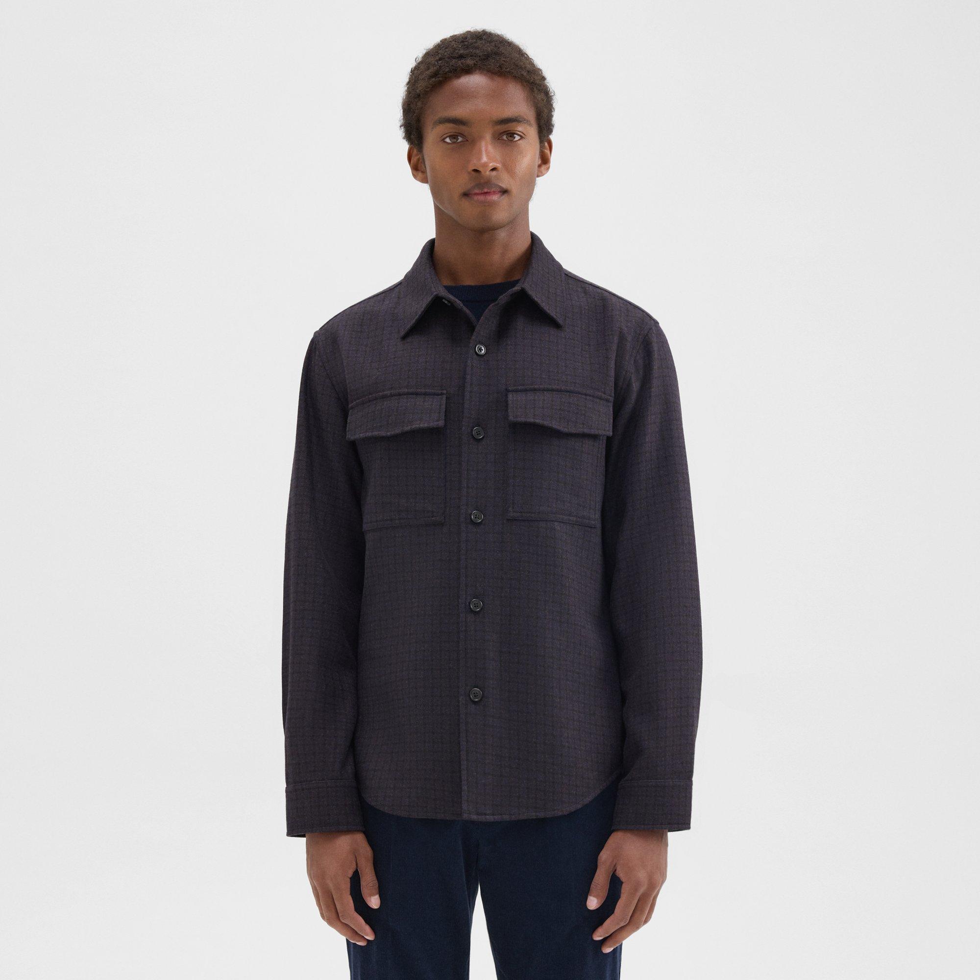 THEORY GARVIN SHIRT JACKET IN RECYCLED WOOL-BLEND FLANNEL