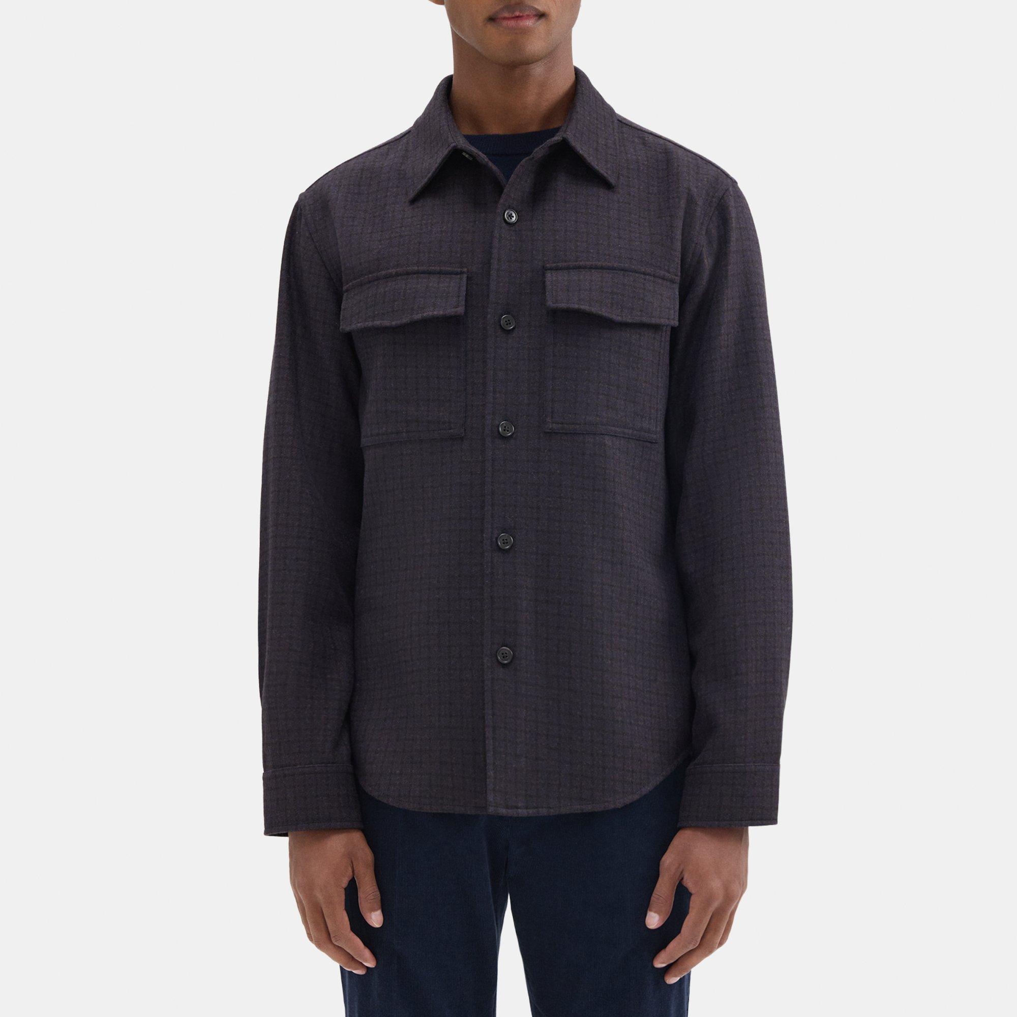Theory Garvin Shirt Jacket In Recycled Wool-blend Flannel In Mink Multi