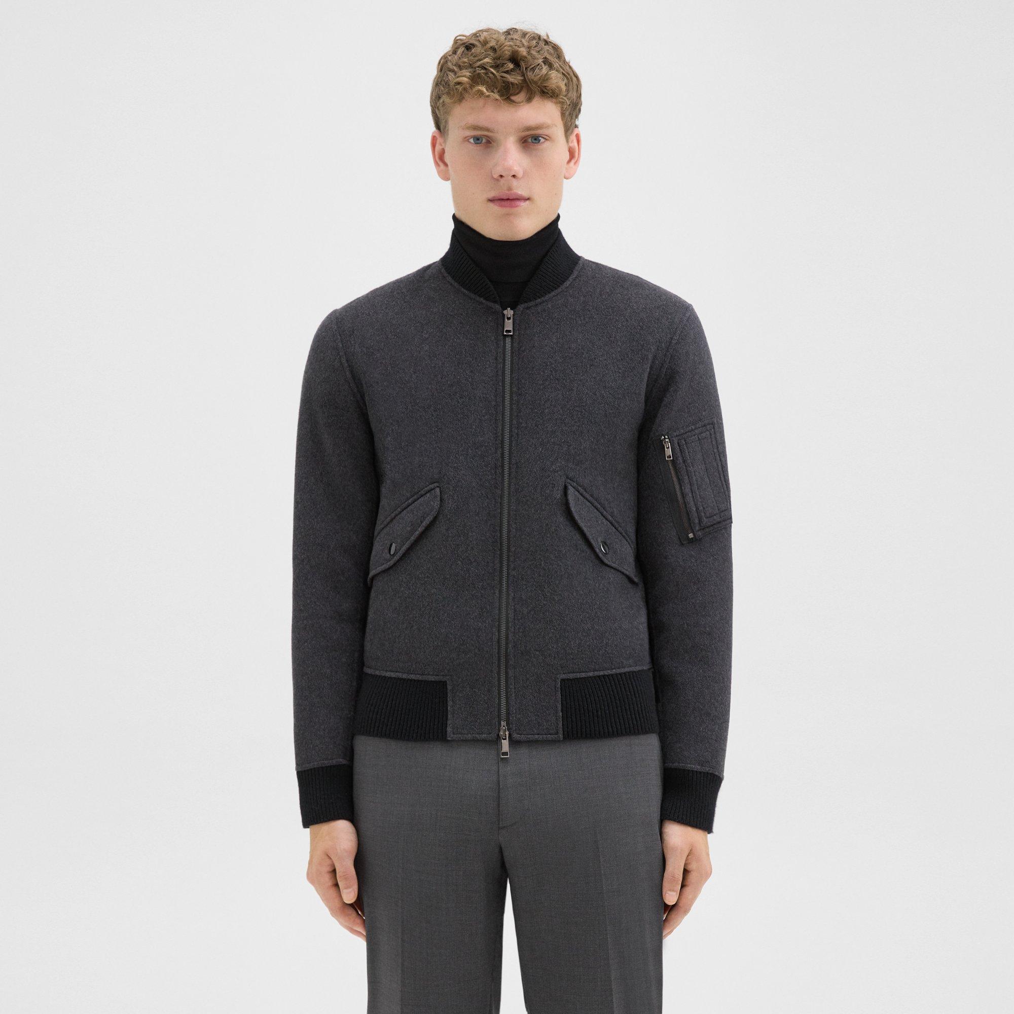 Theory Flight Bomber Jacket In Double-face Wool-cashmere In Dark Charcoal Melange