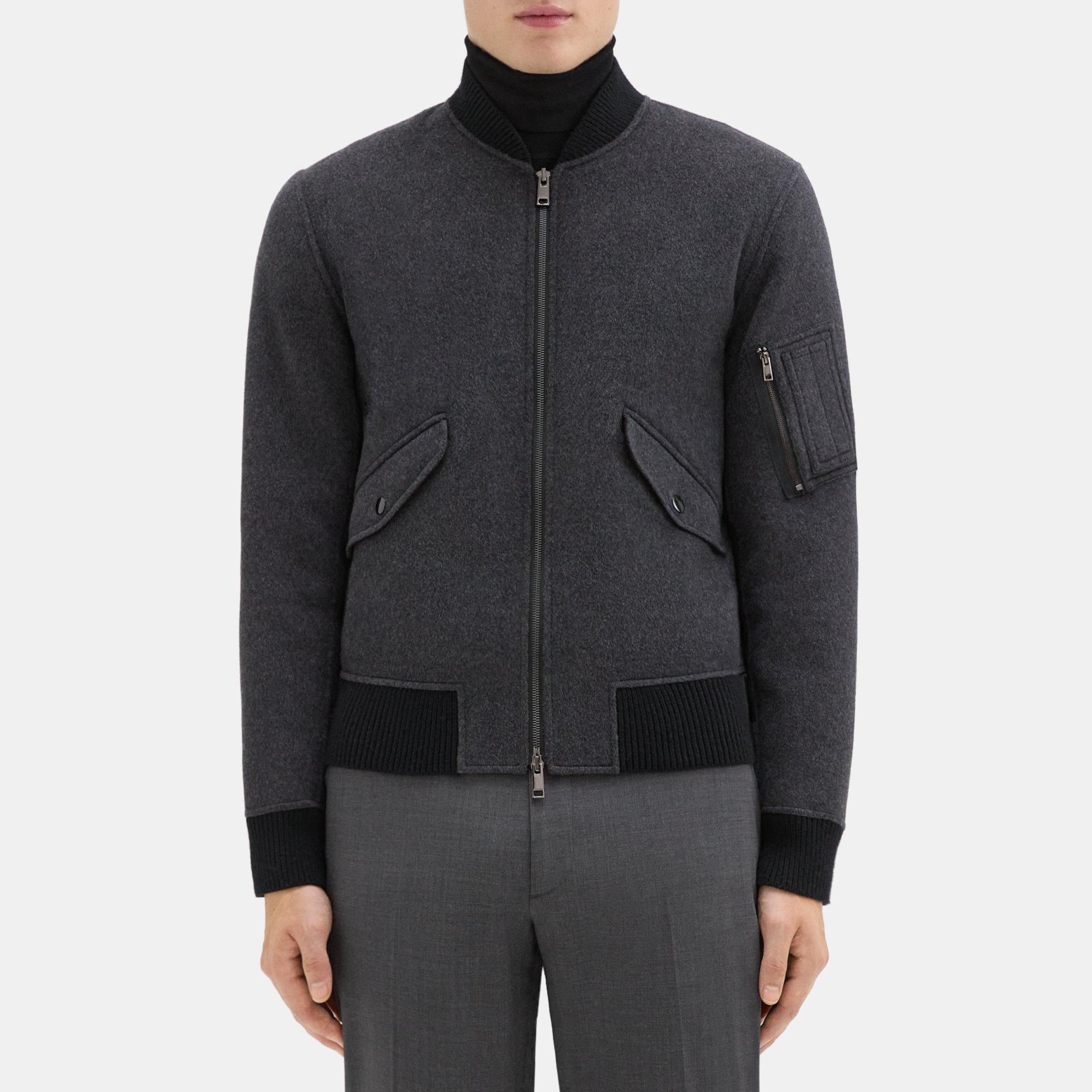 Theory Flight Bomber Jacket In Double-face Wool-cashmere In Dark Charcoal Melange