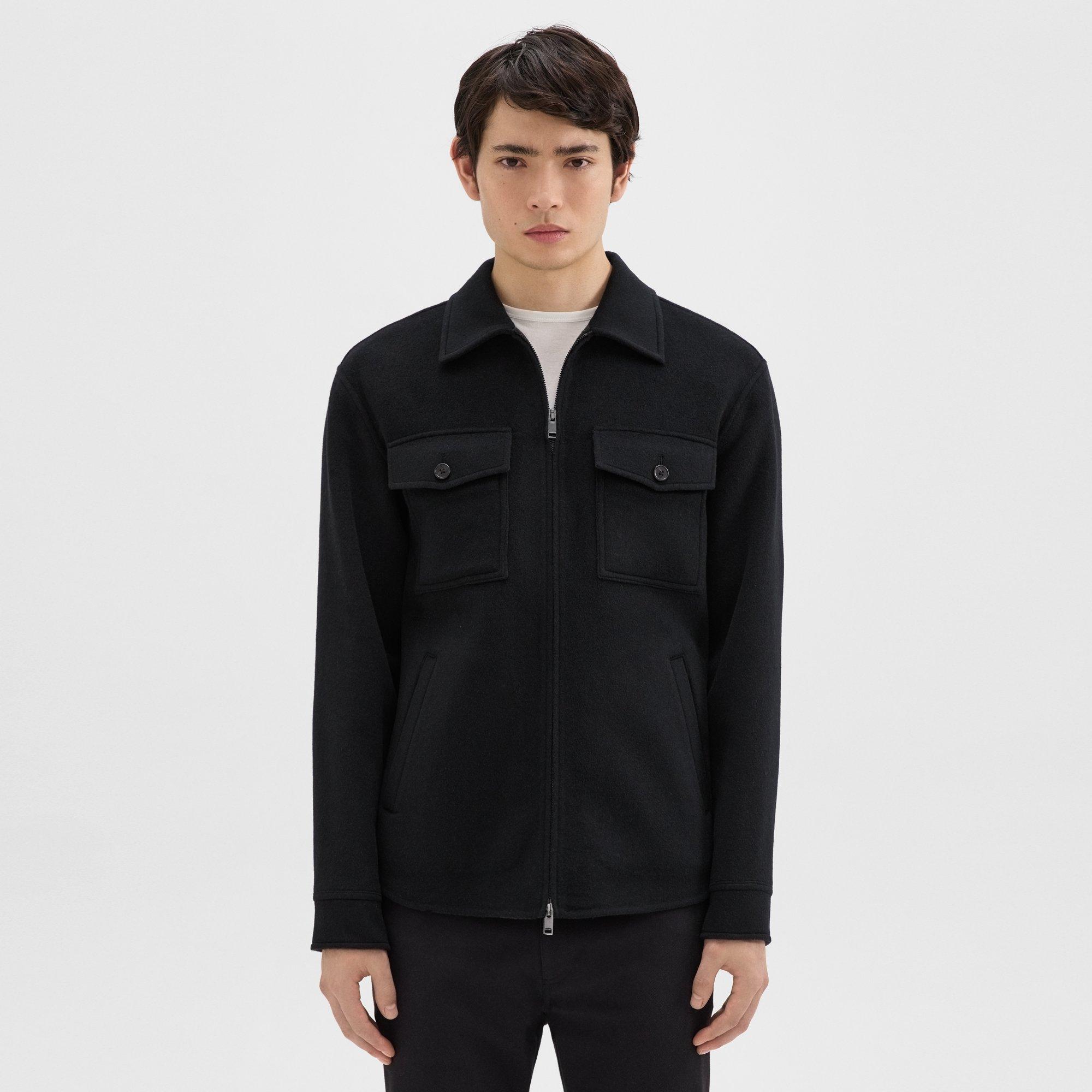 Theory Vena Shirt Jacket In Double-face Wool-cashmere In Black/dk Charcoal Mel