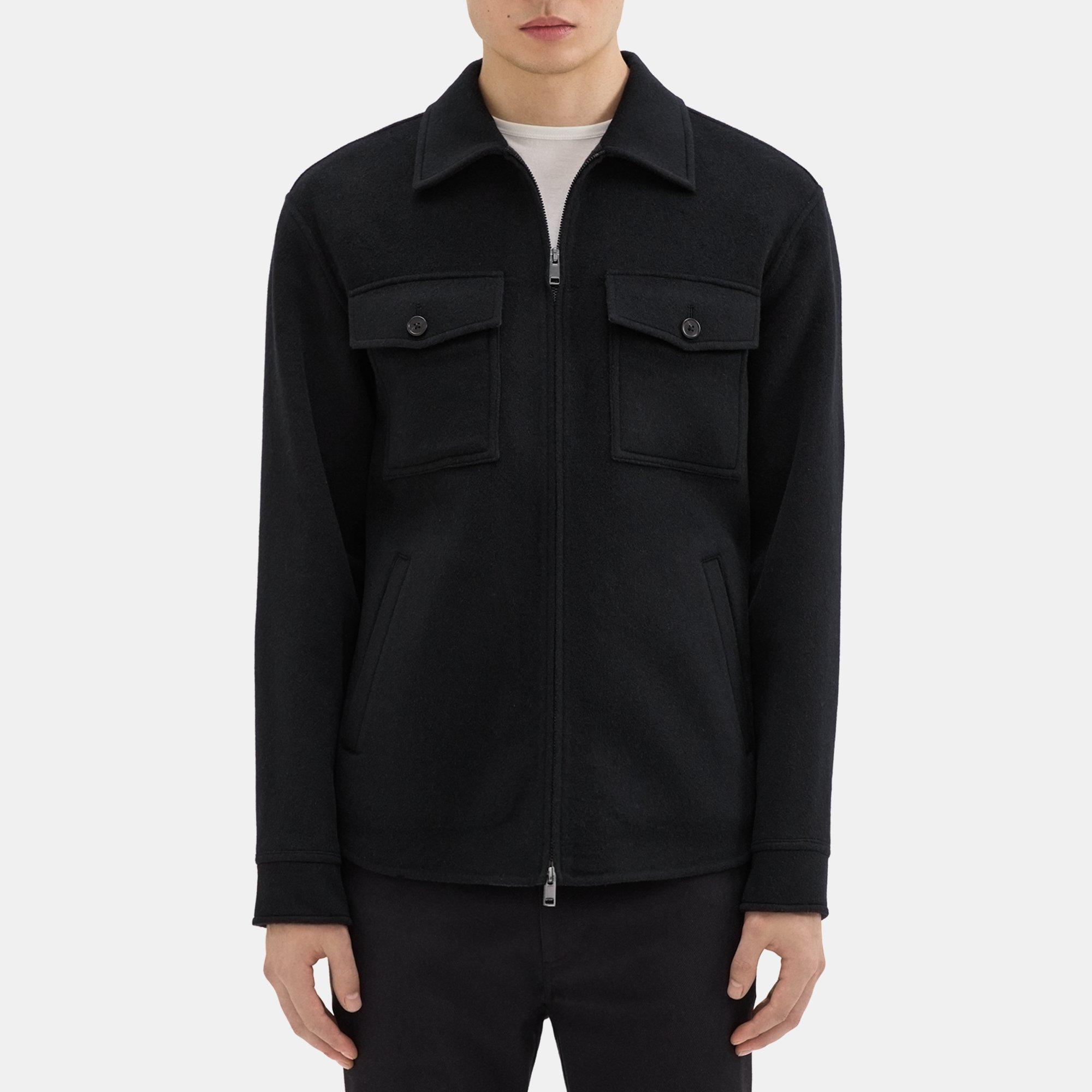 Theory Vena Shirt Jacket In Double-face Wool-cashmere In Black/dk Charcoal Mel