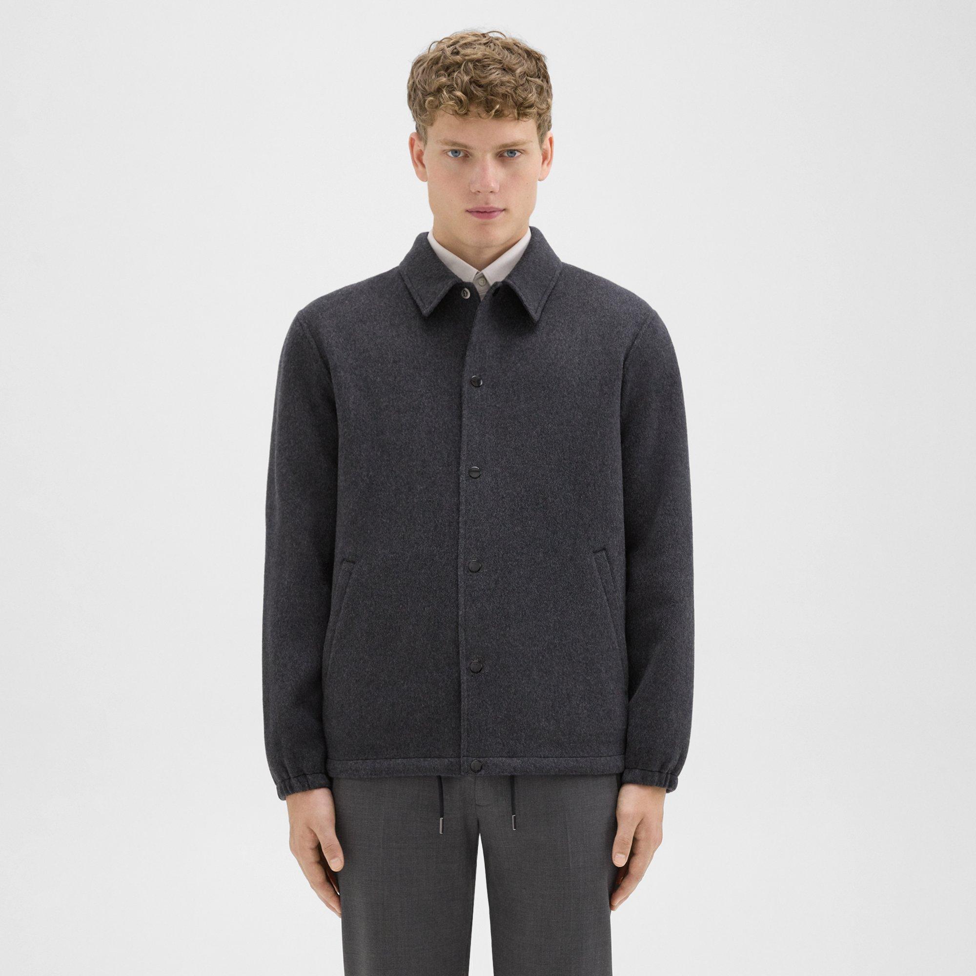 Theory Classic Coaches Jacket In Double-face Wool-cashmere In Dark Charcoal Melange