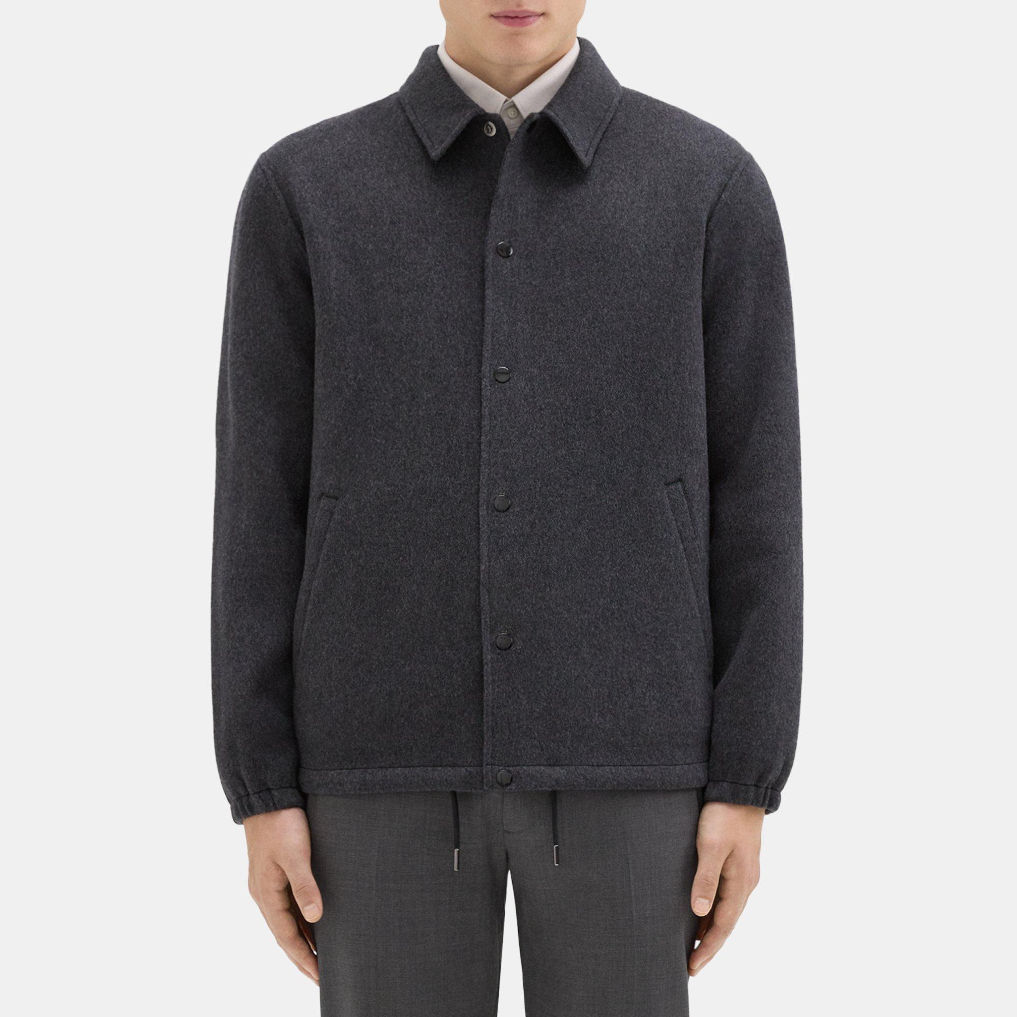 Theory Classic Coaches Jacket In Double-face Wool-cashmere In Dark Charcoal Melange