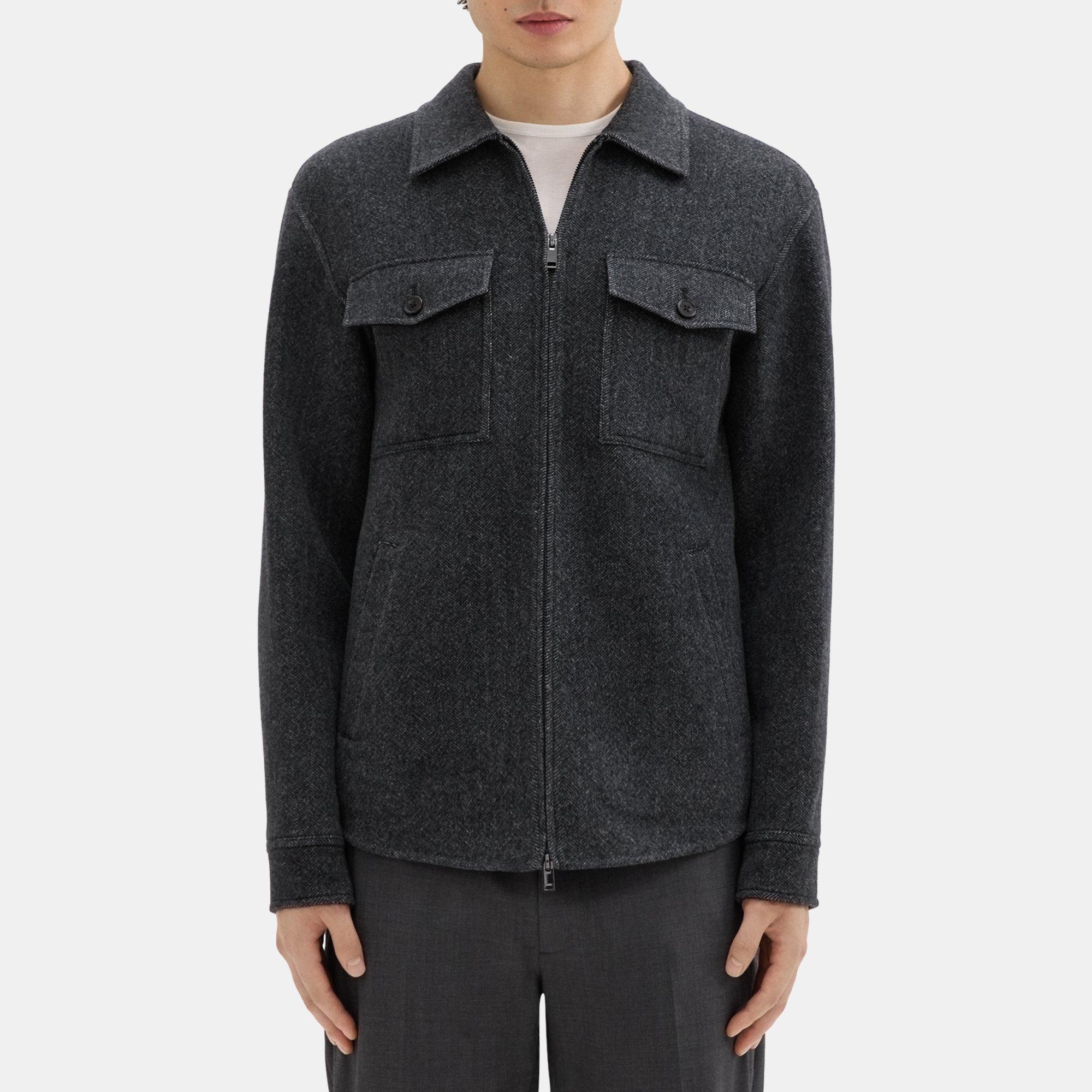 Theory Vena Shirt Jacket In Double-face Wool-cashmere In Black Multi