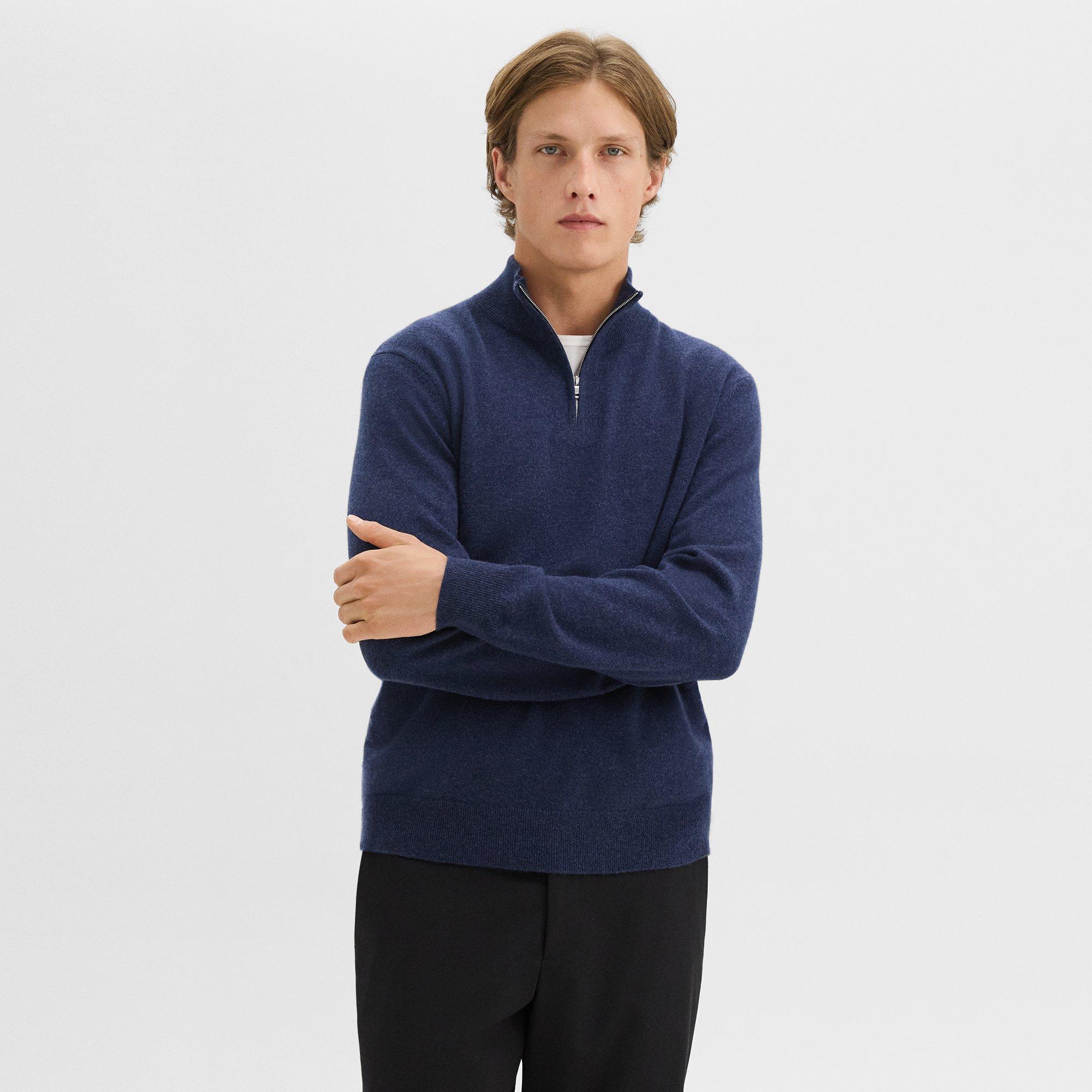 Theory Hilles Quarter-zip Sweater In Cashmere In Baltic Melange