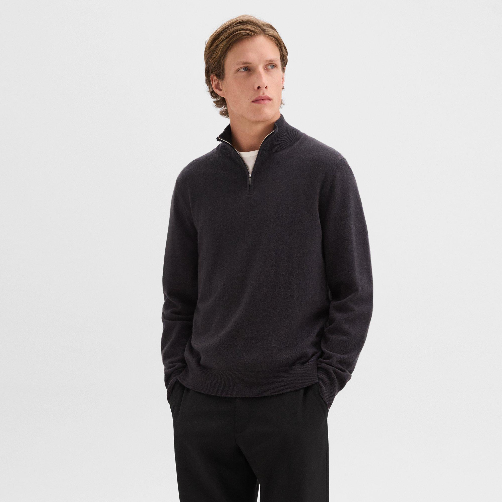Theory Hilles Quarter-zip Sweater In Cashmere In Hickory Melange