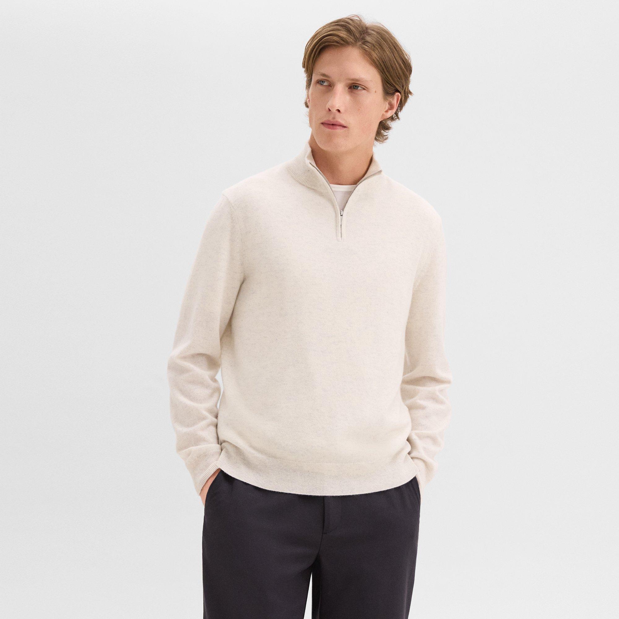 Theory Hilles Quarter-zip Sweater In Cashmere In Natural Melange