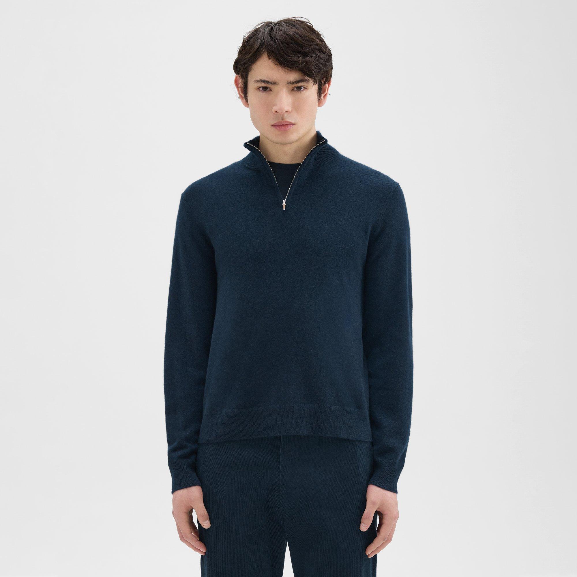 Theory Hilles Quarter-zip Sweater In Cashmere In Baltic