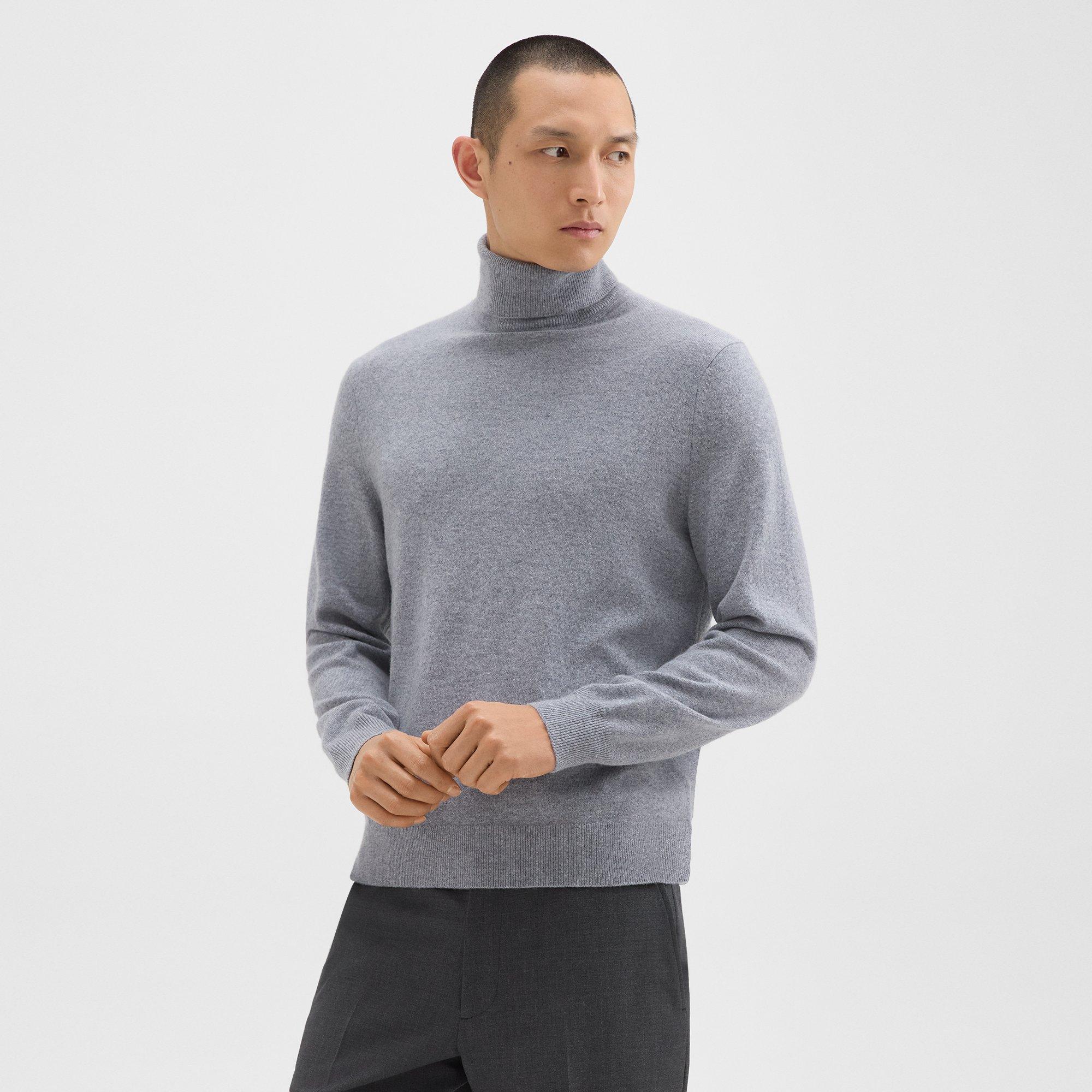 Theory Hilles Turtleneck Sweater In Cashmere In Pale Grey Melange