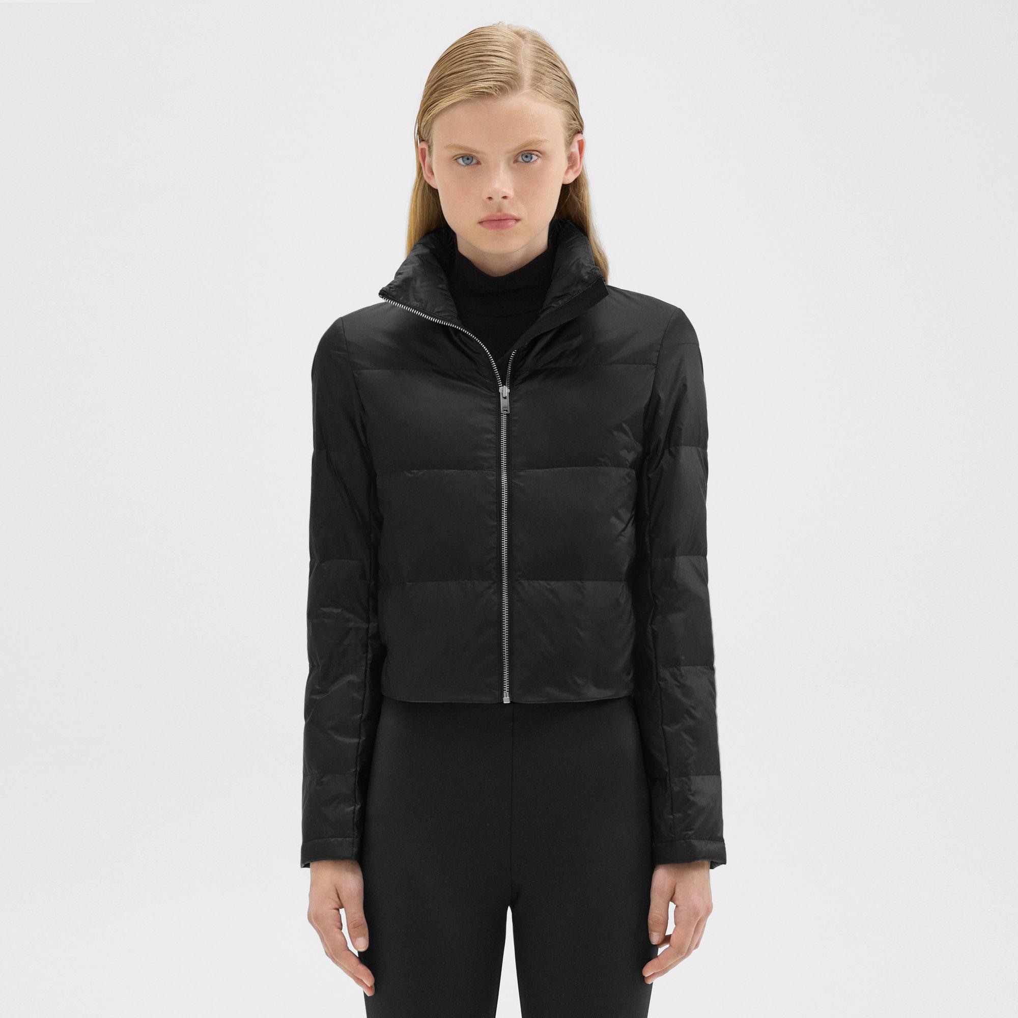 Theory Cropped Puffer Jacket In Recycled Nylon In Black