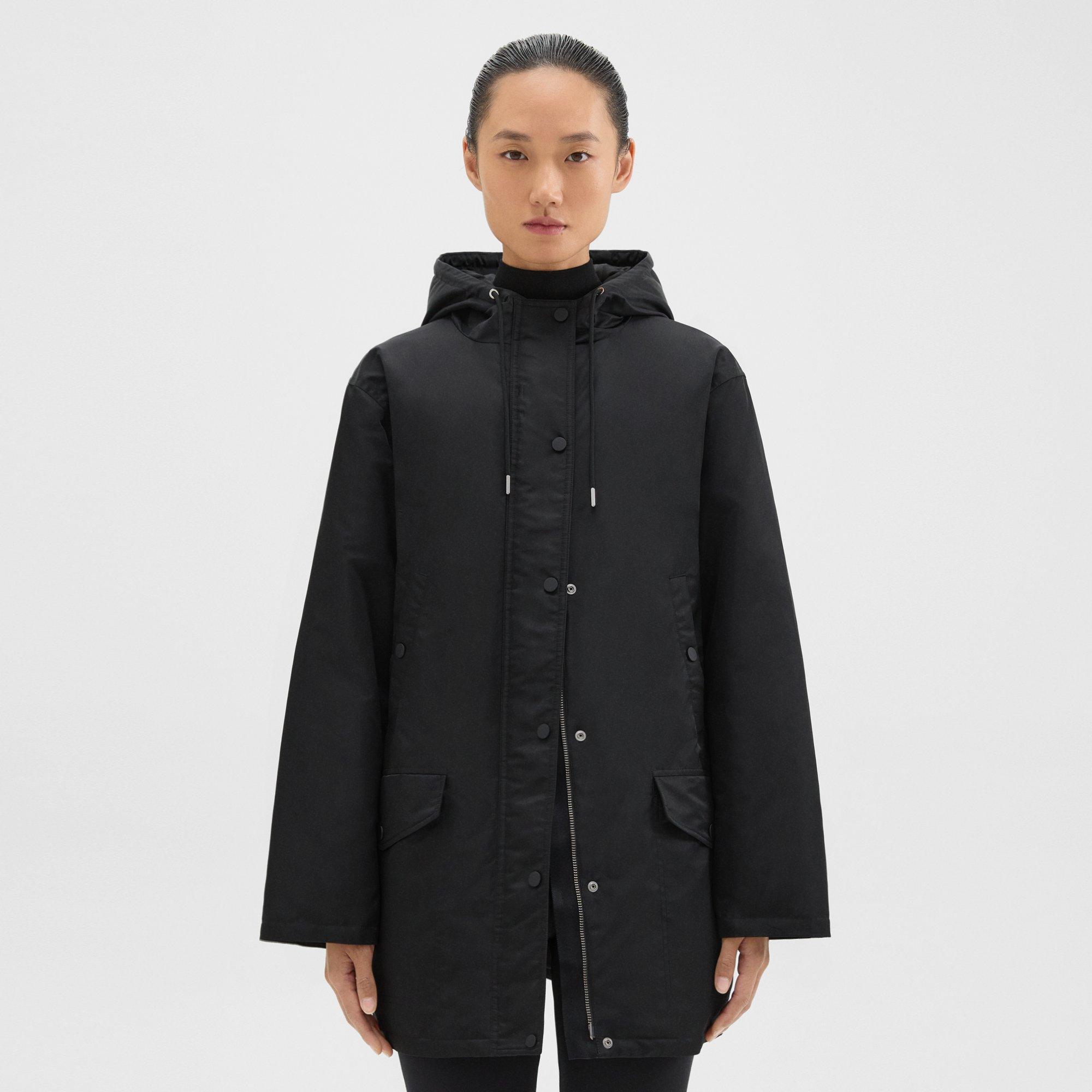 Theory Straight Parka In Recycled Nylon In Black