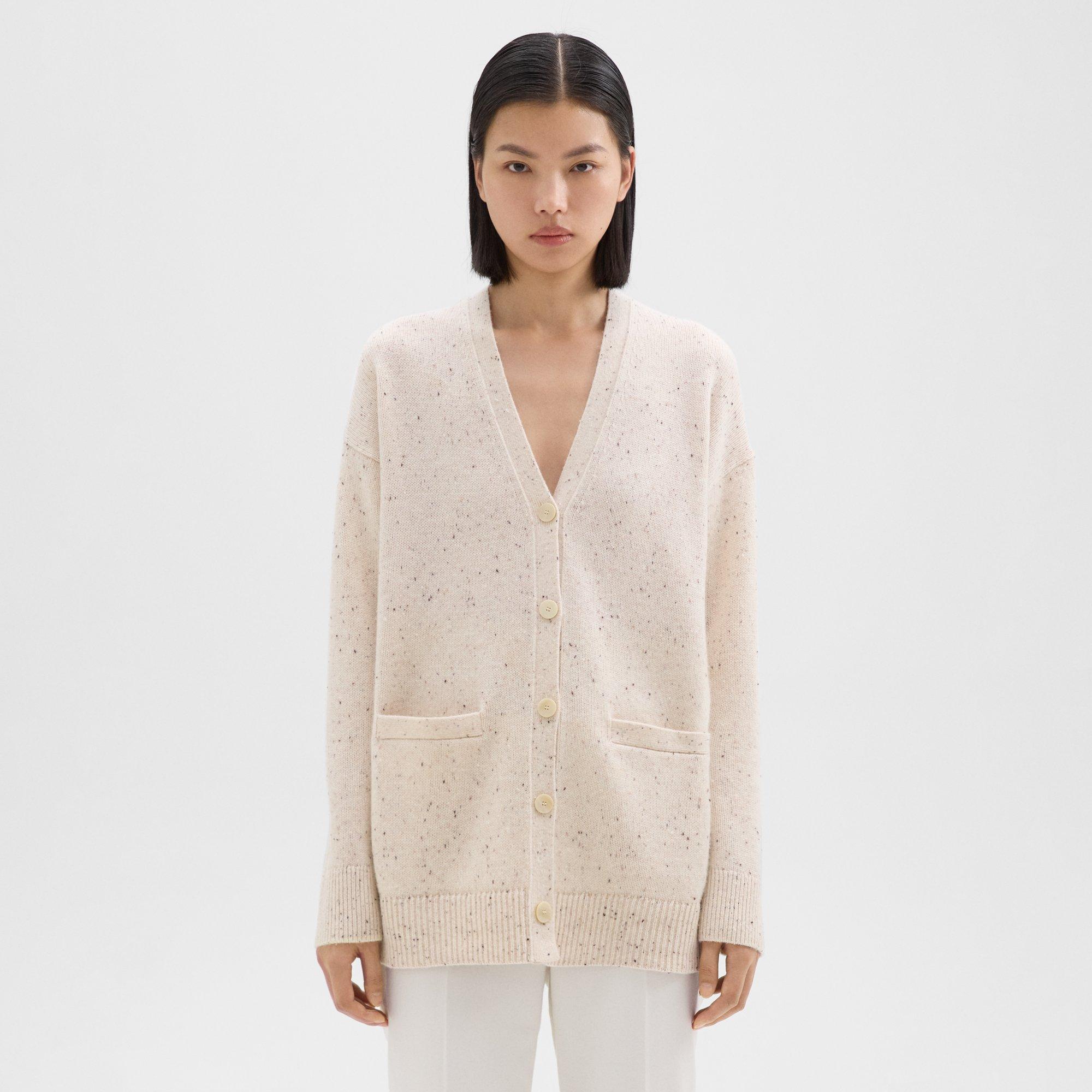 Shop Theory Oversized Cardigan In Donegal Wool-cashmere In Cream Multi