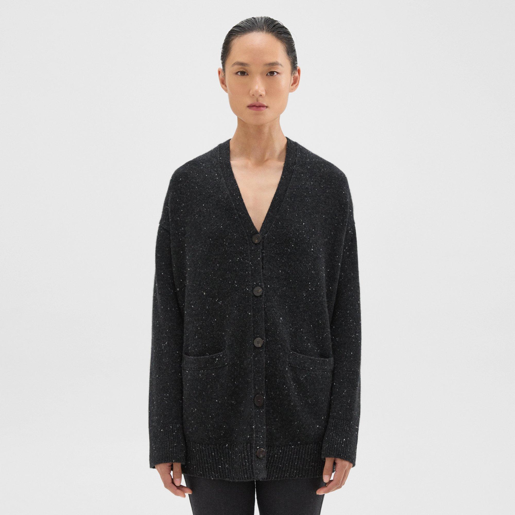 Theory Oversized Cardigan In Donegal Wool-cashmere In Charcoal Multi