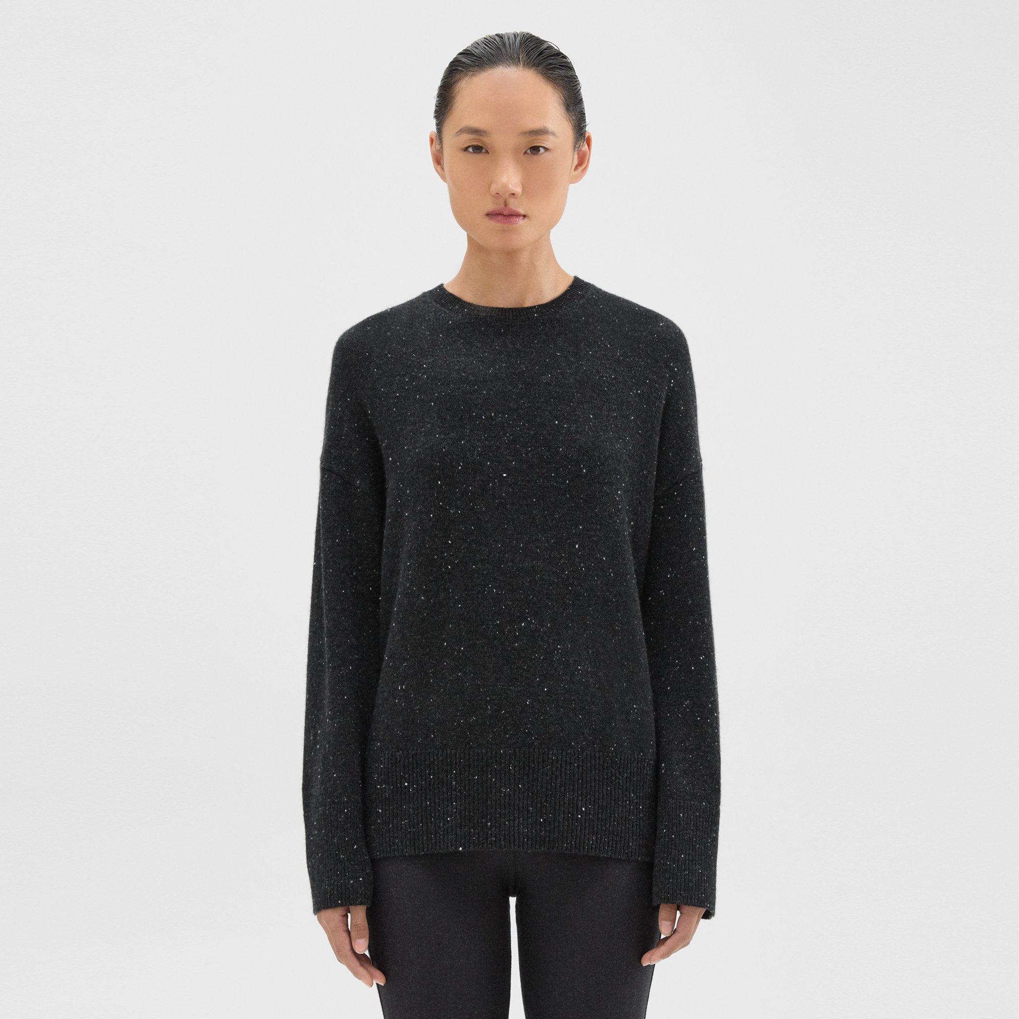 Theory Karenia Sweater In Donegal Wool-cashmere In Charcoal Multi