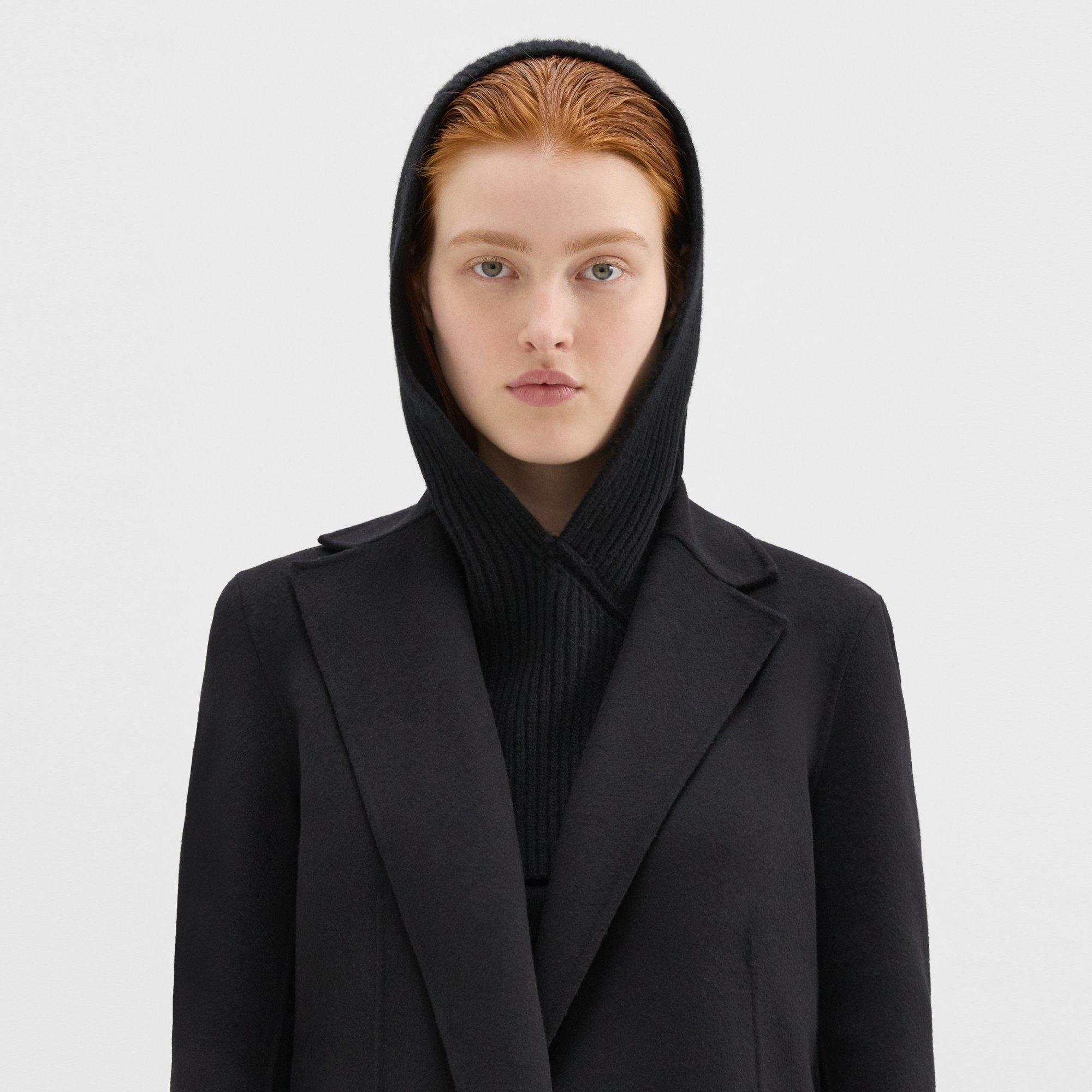 Theory Hooded Snood In Felted Wool-cashmere In Black