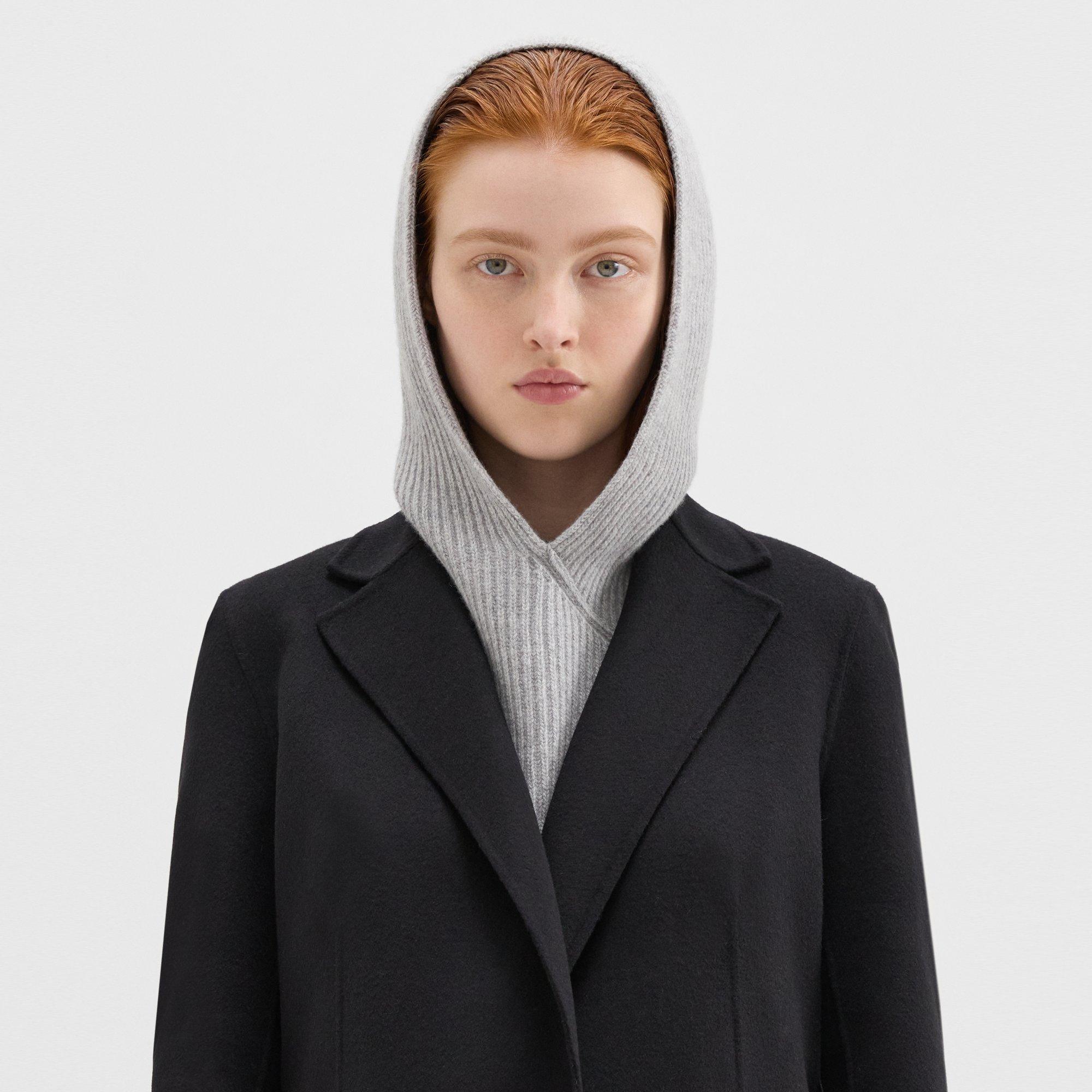 Theory Hooded Snood In Felted Wool-cashmere In Light Heather Grey