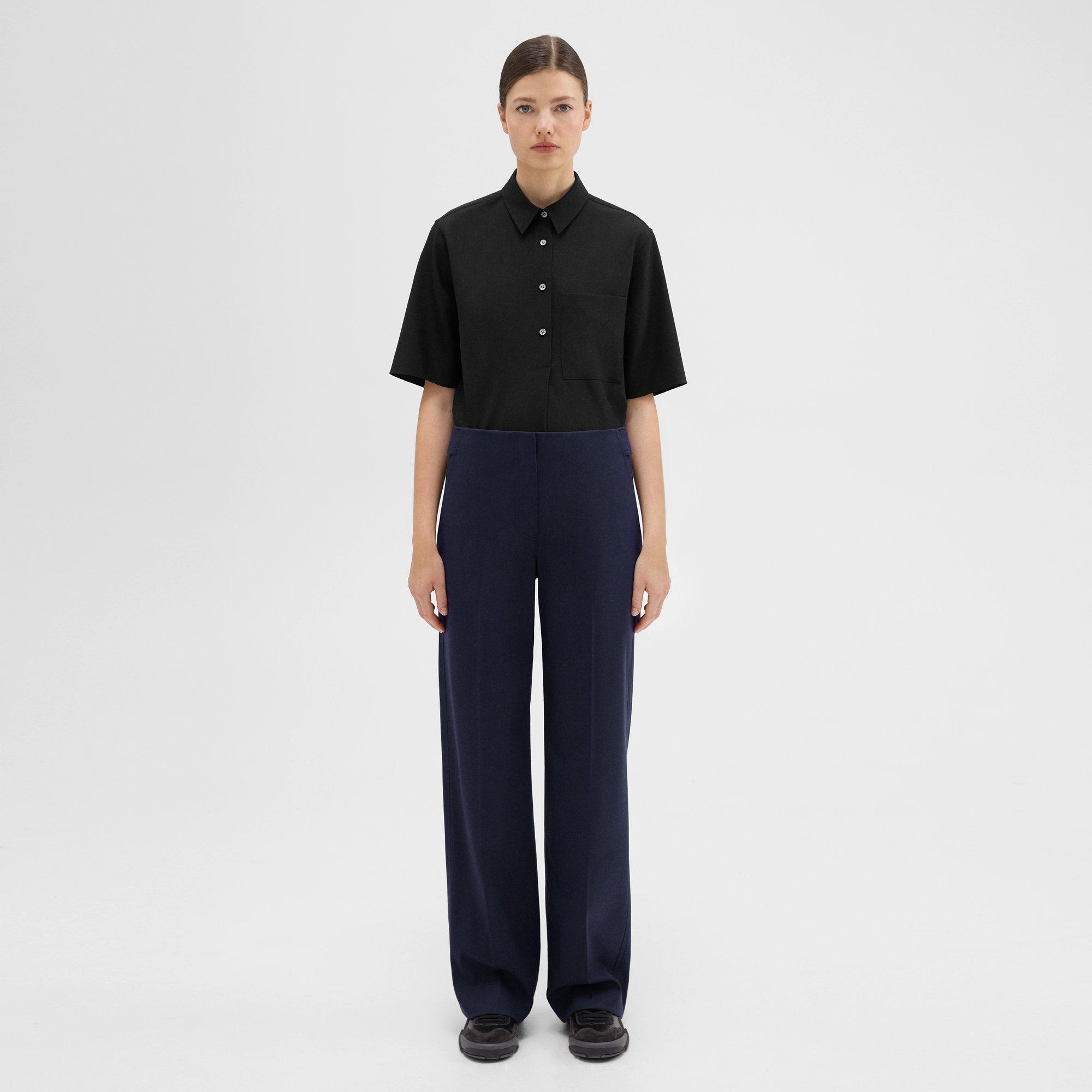 Theory Adjustable Wool Gabardine Pant In Washed Navy