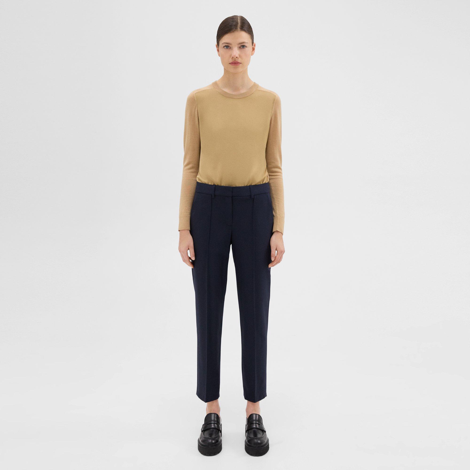 Theory Pleated Wool Gabardine Pant In Washed Navy