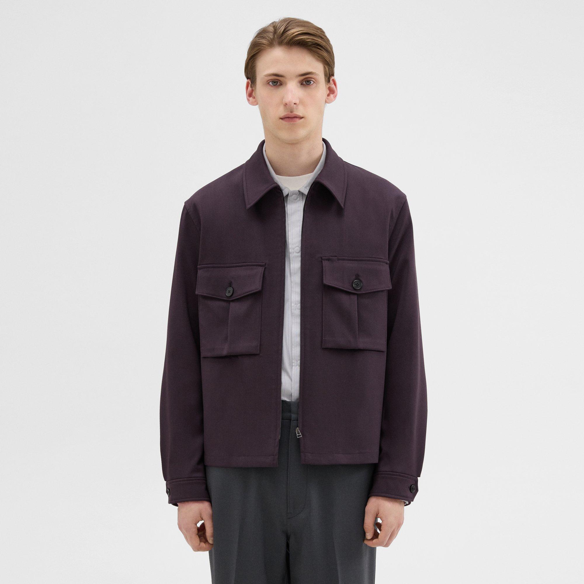 Theory Wool Gabardine Shirt Jacket In Aubergine