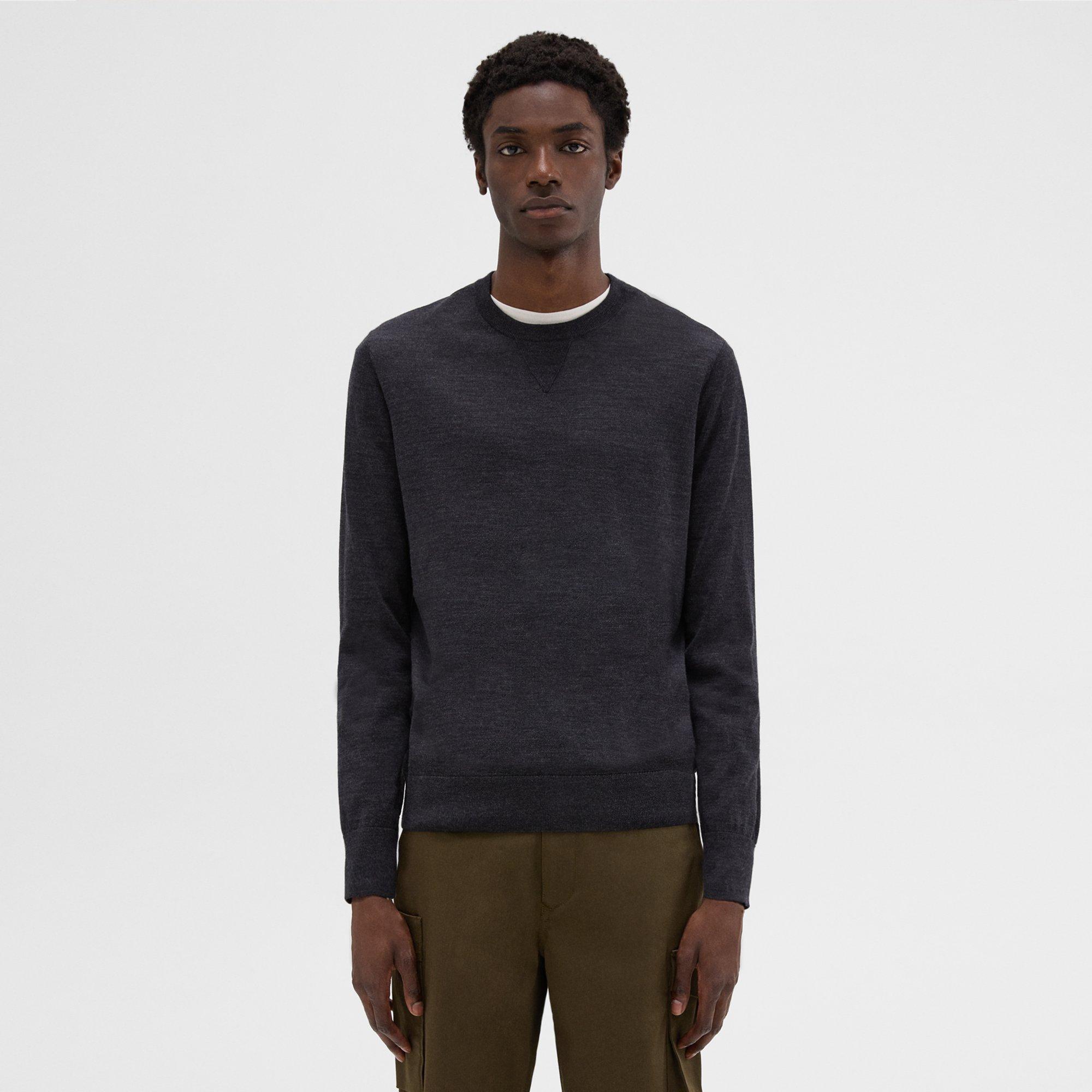 Theory Nylon-wool Combo Sweater In Coal Melange/black