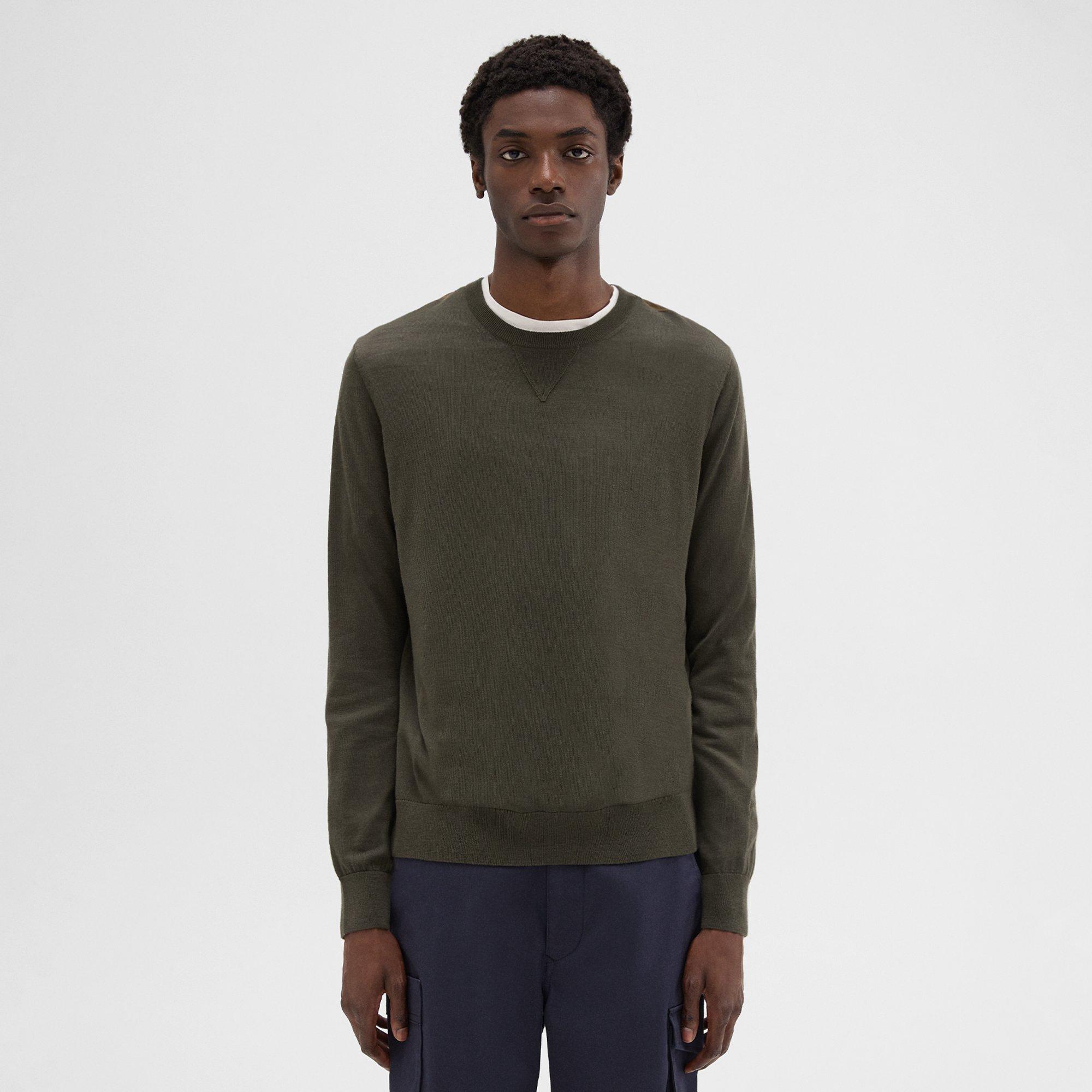 Theory Nylon-wool Combo Jumper In Army/olive