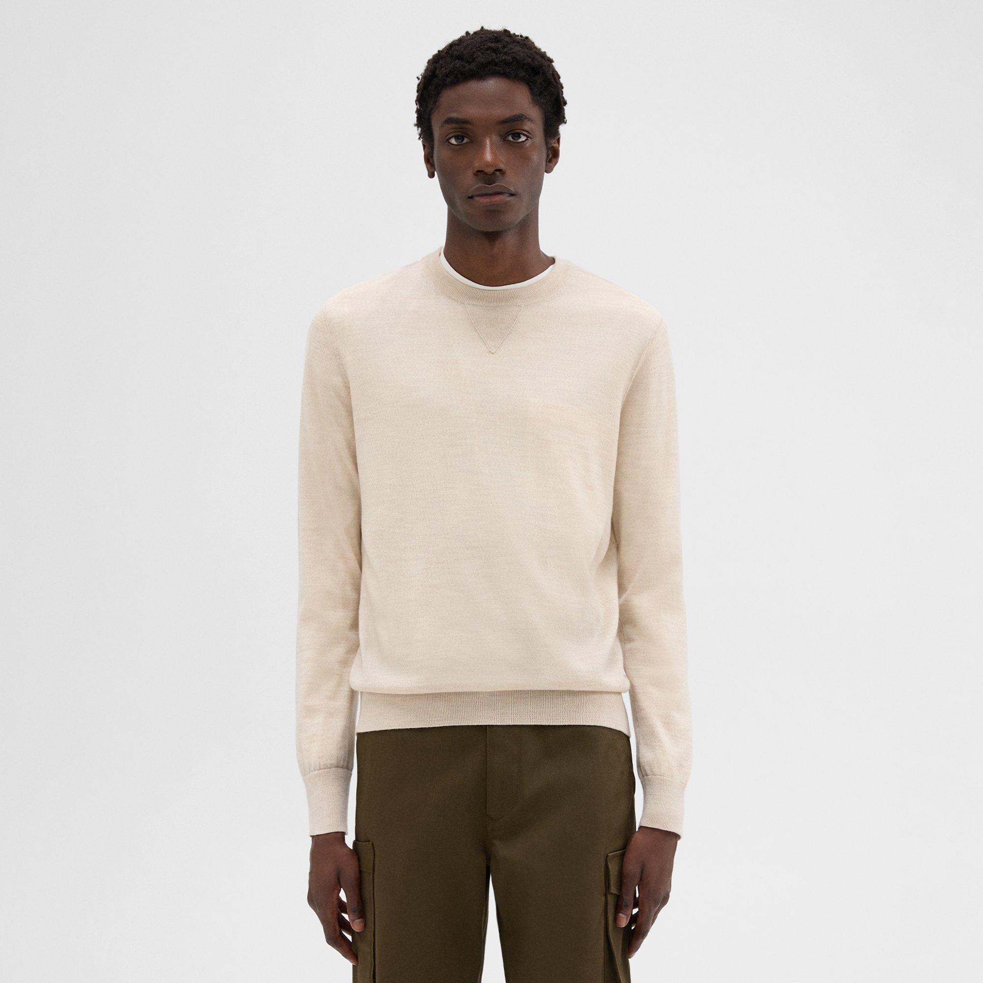 Theory Nylon-wool Combo Sweater In Classic Khaki/sand