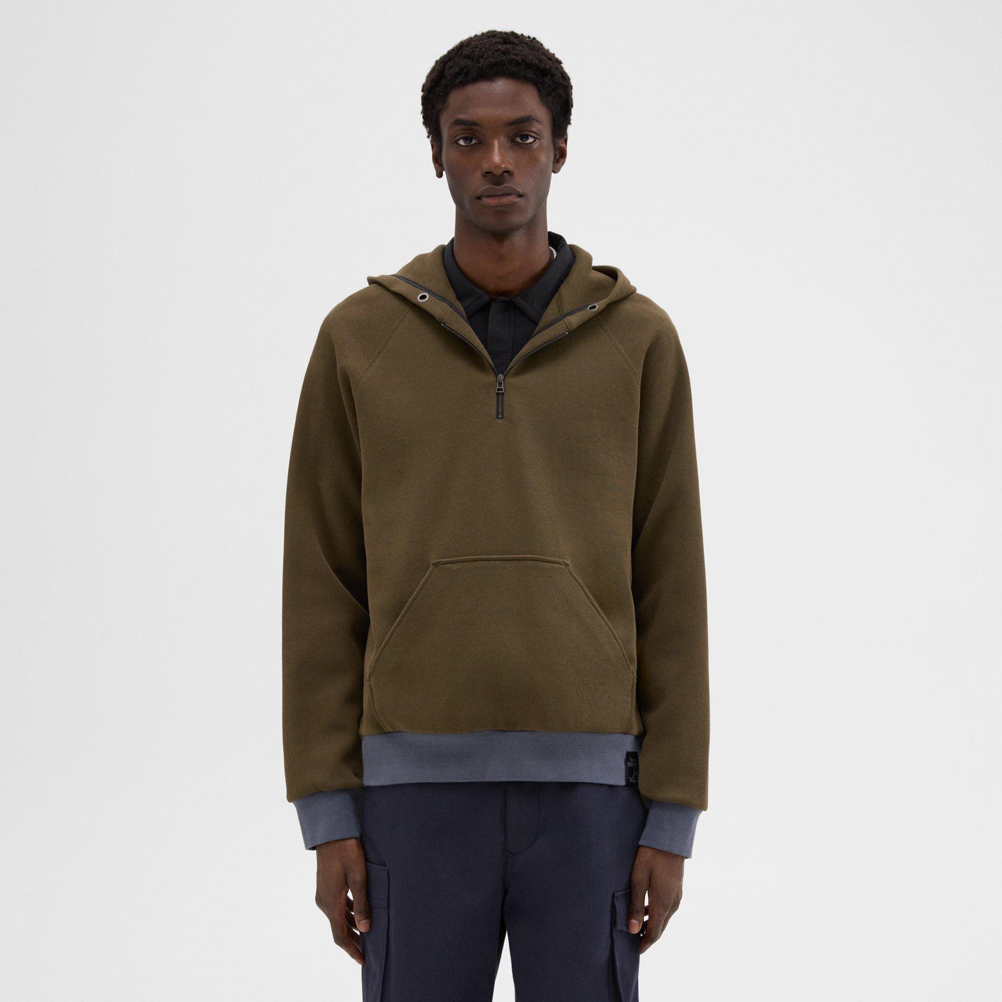 Theory Scuba Quarter-zip Hoodie In Olive