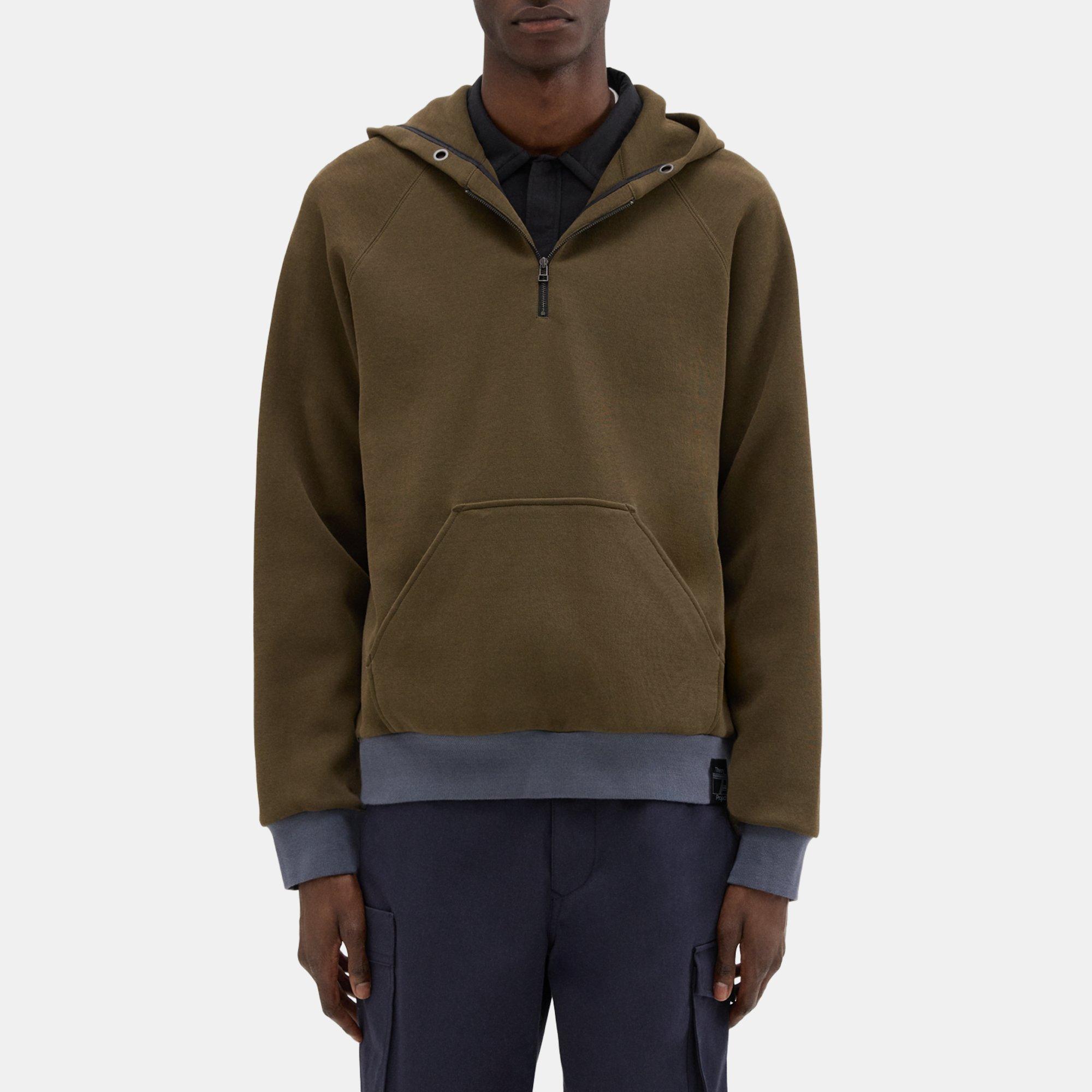 Theory Scuba Quarter-zip Hoodie In Olive