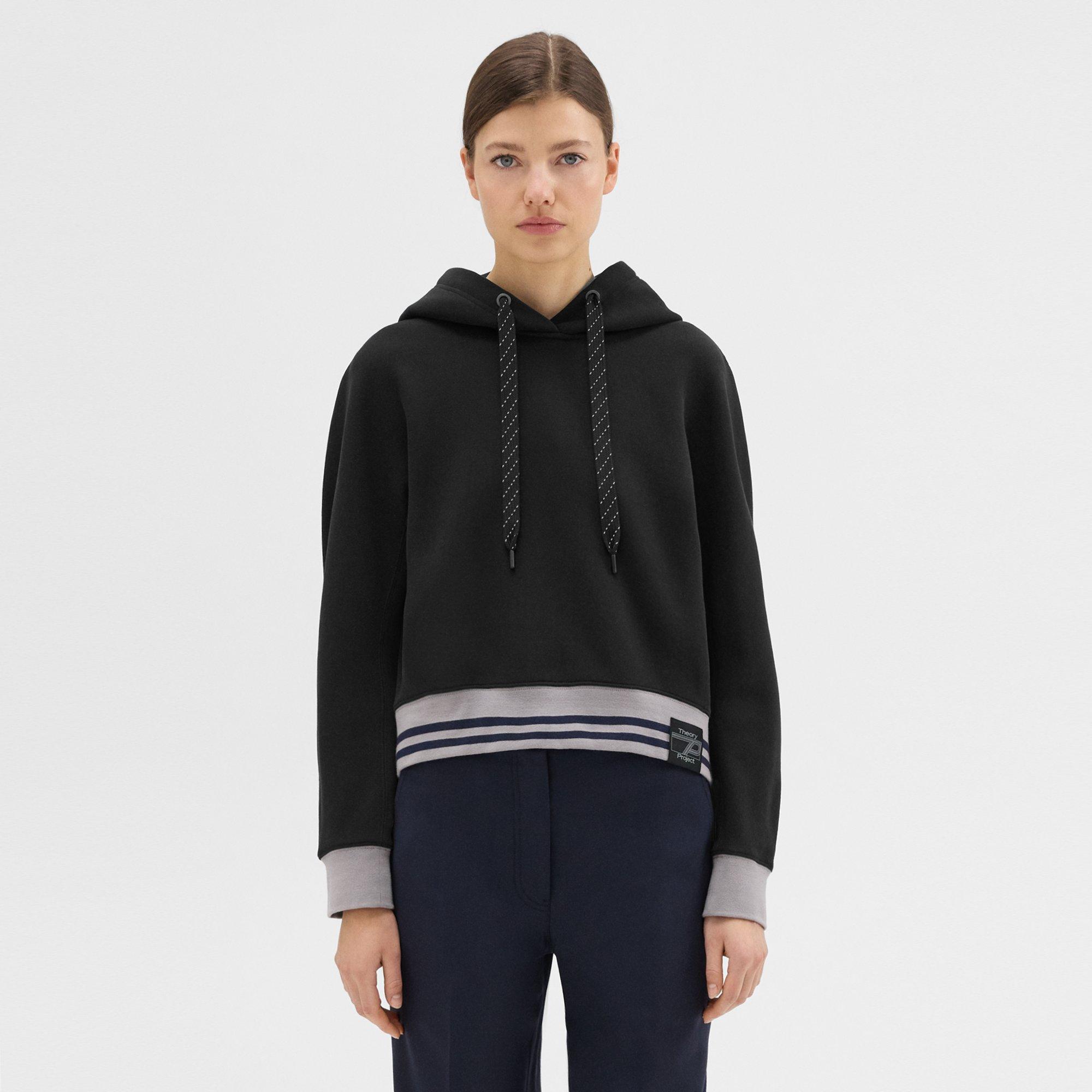 Theory Cropped Scuba Hoodie In Black