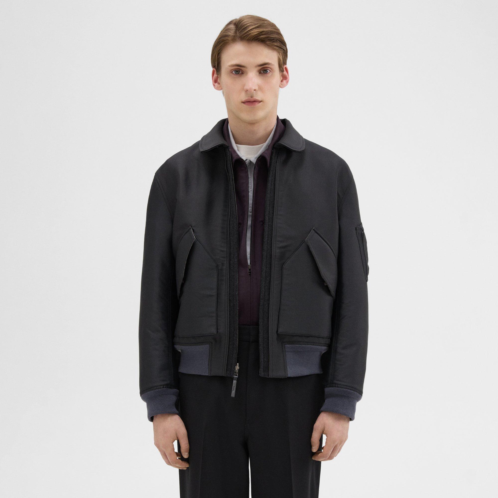 Theory Recycled Poly Reversible Bomber Jacket In Black