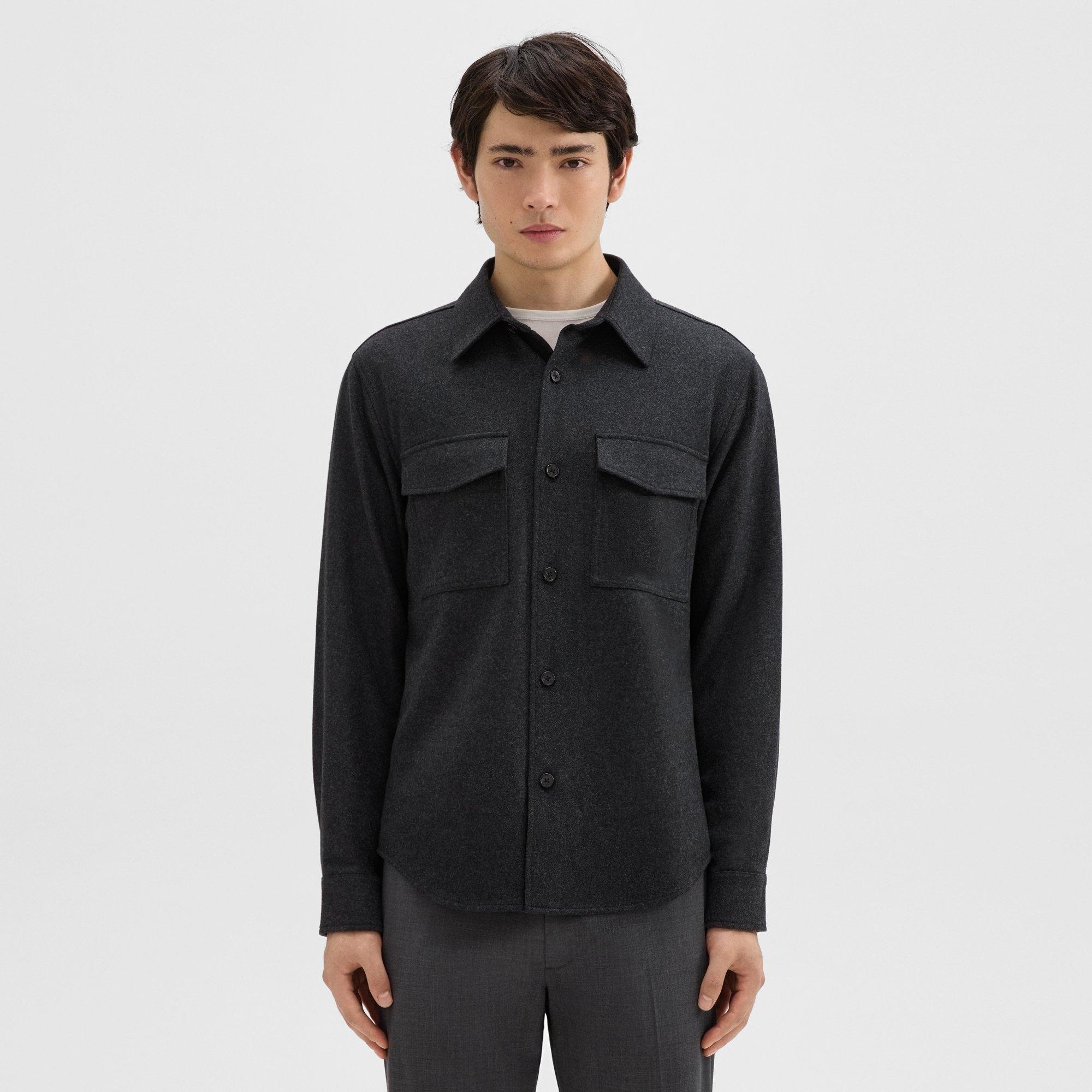 Theory Garvin Shirt Jacket In Recycled Wool-blend Flannel In Pestle Melange
