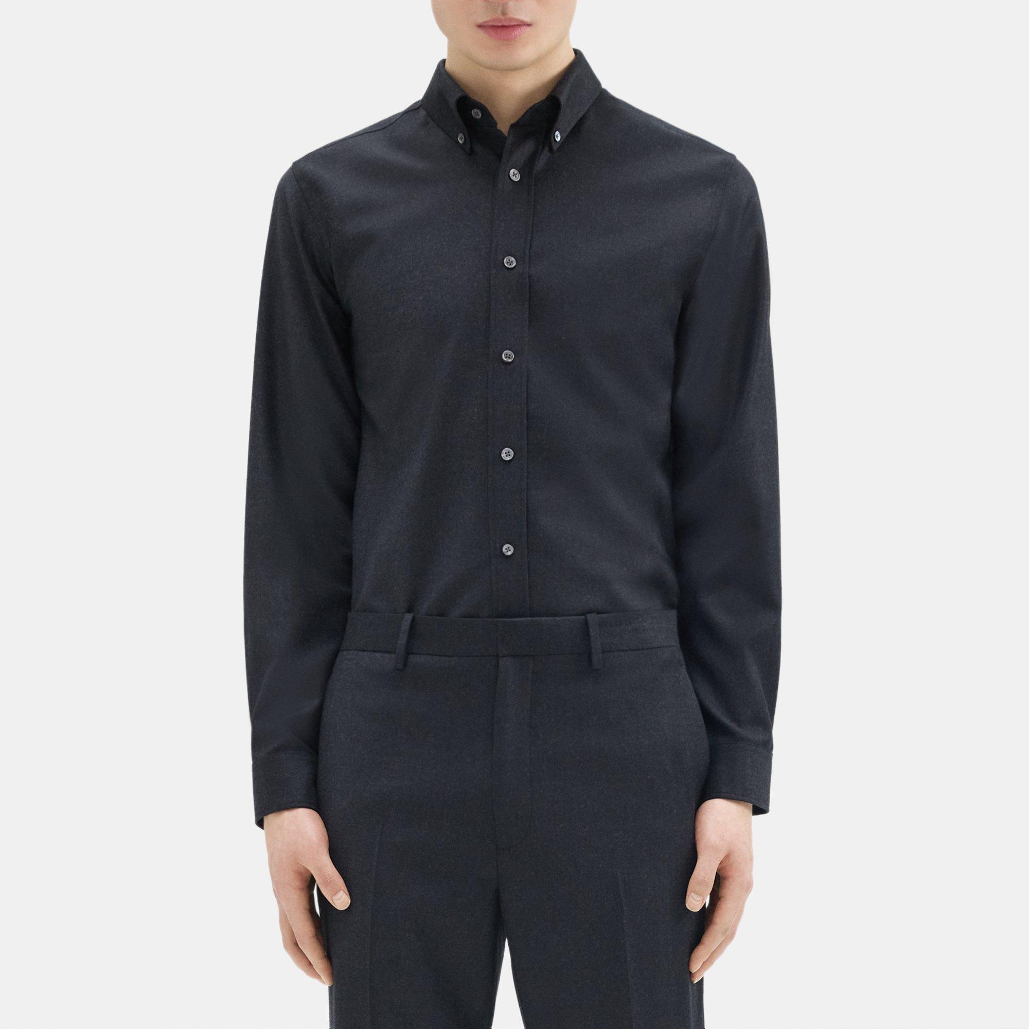 Theory Hugh Shirt In Wool Flannel In Pestle Melange | ModeSens