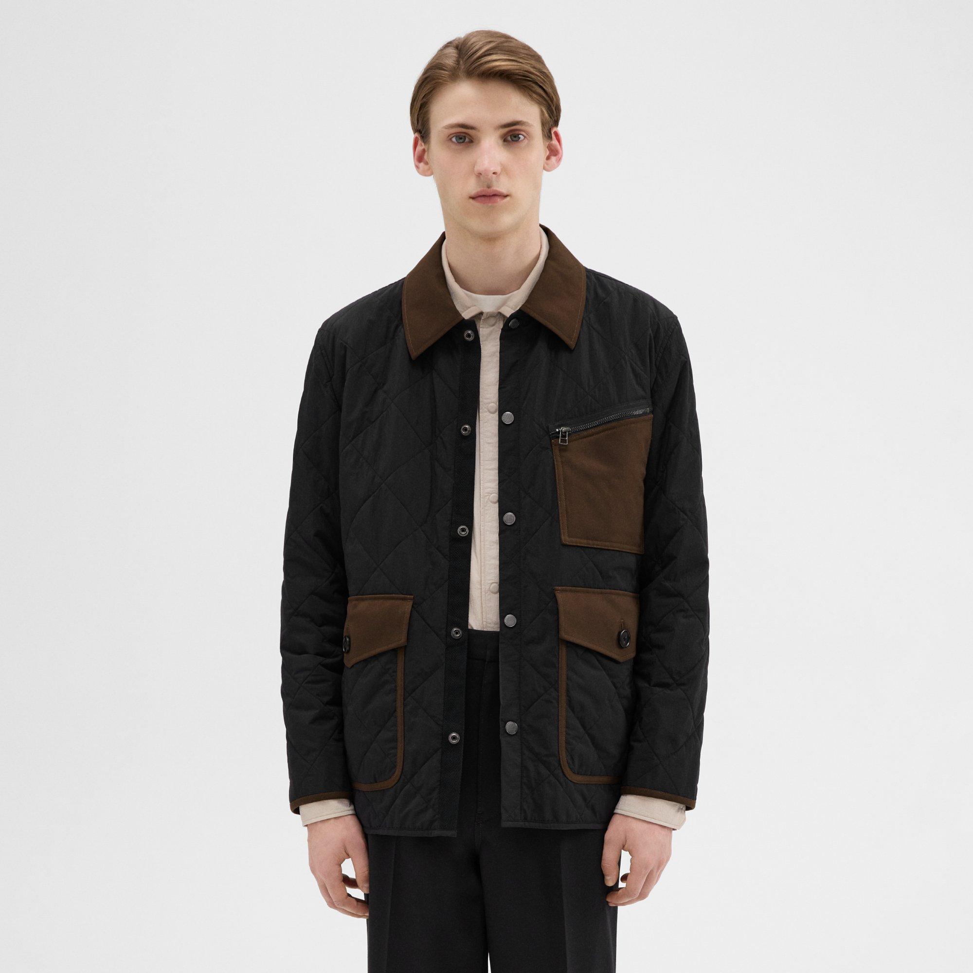 Theory Quilted Feather Nylon Barn Jacket In Black