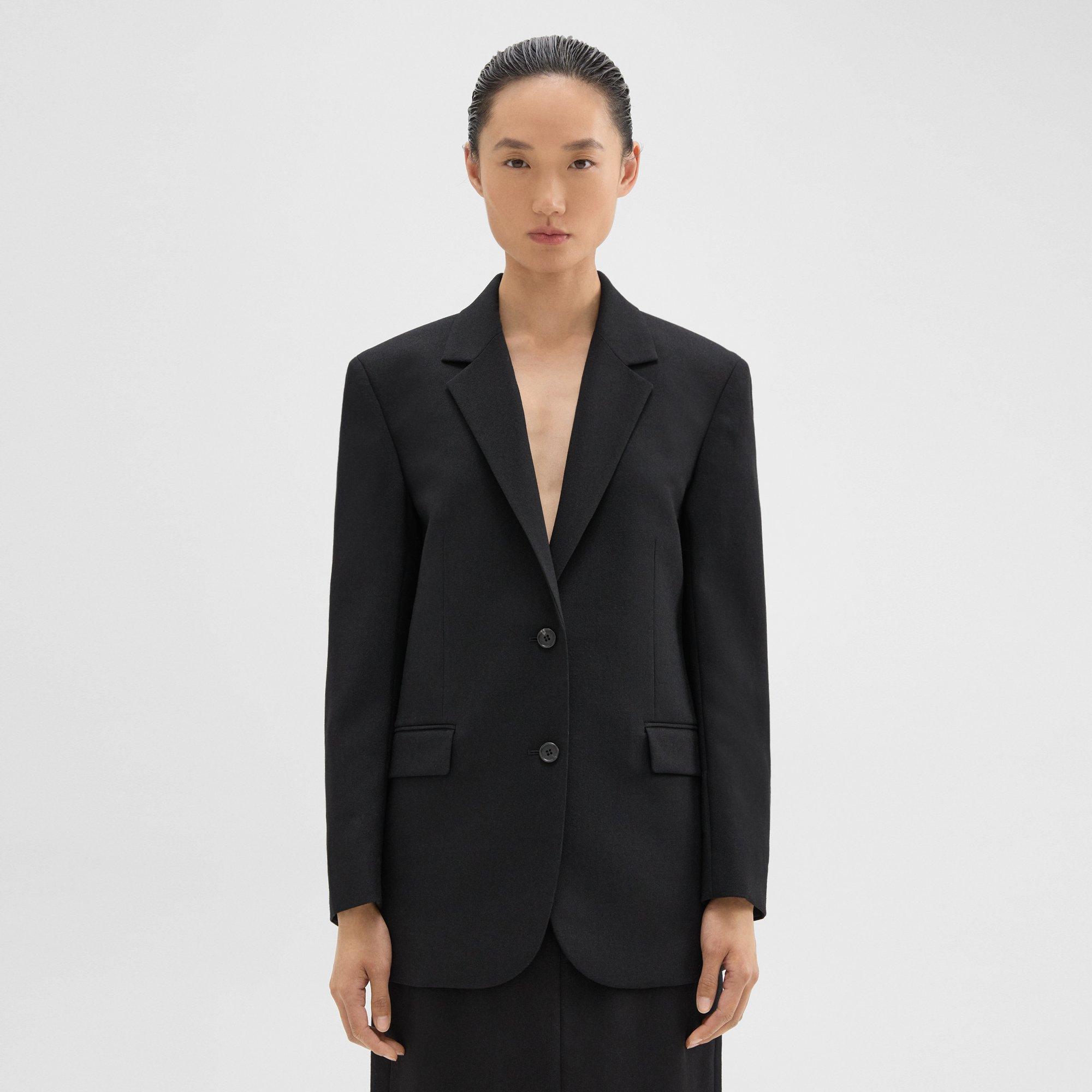 Theory Tailored Slim Blazer In Wool Canvas In Black