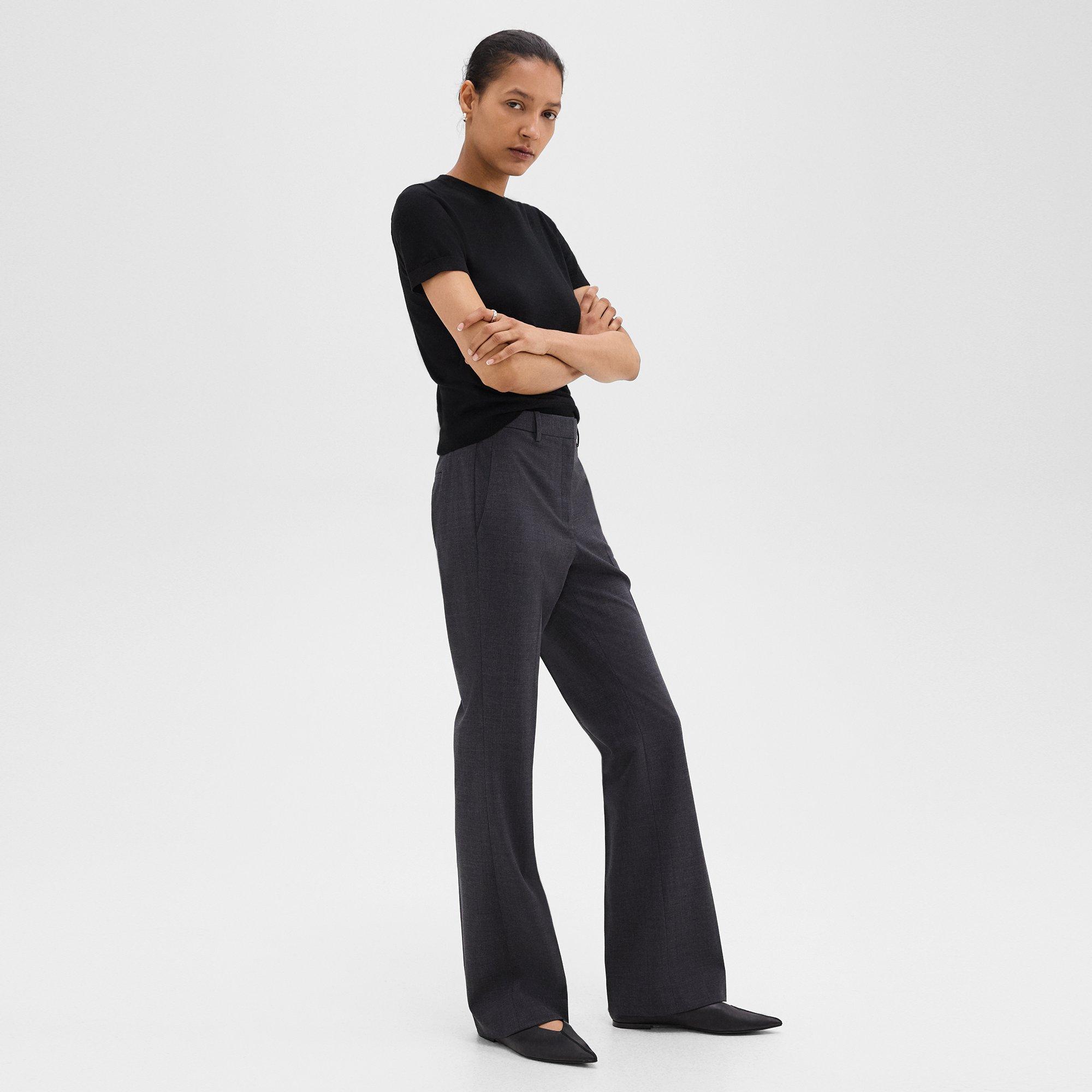 Theory Flared Pant In Good Wool In Charcoal Melange